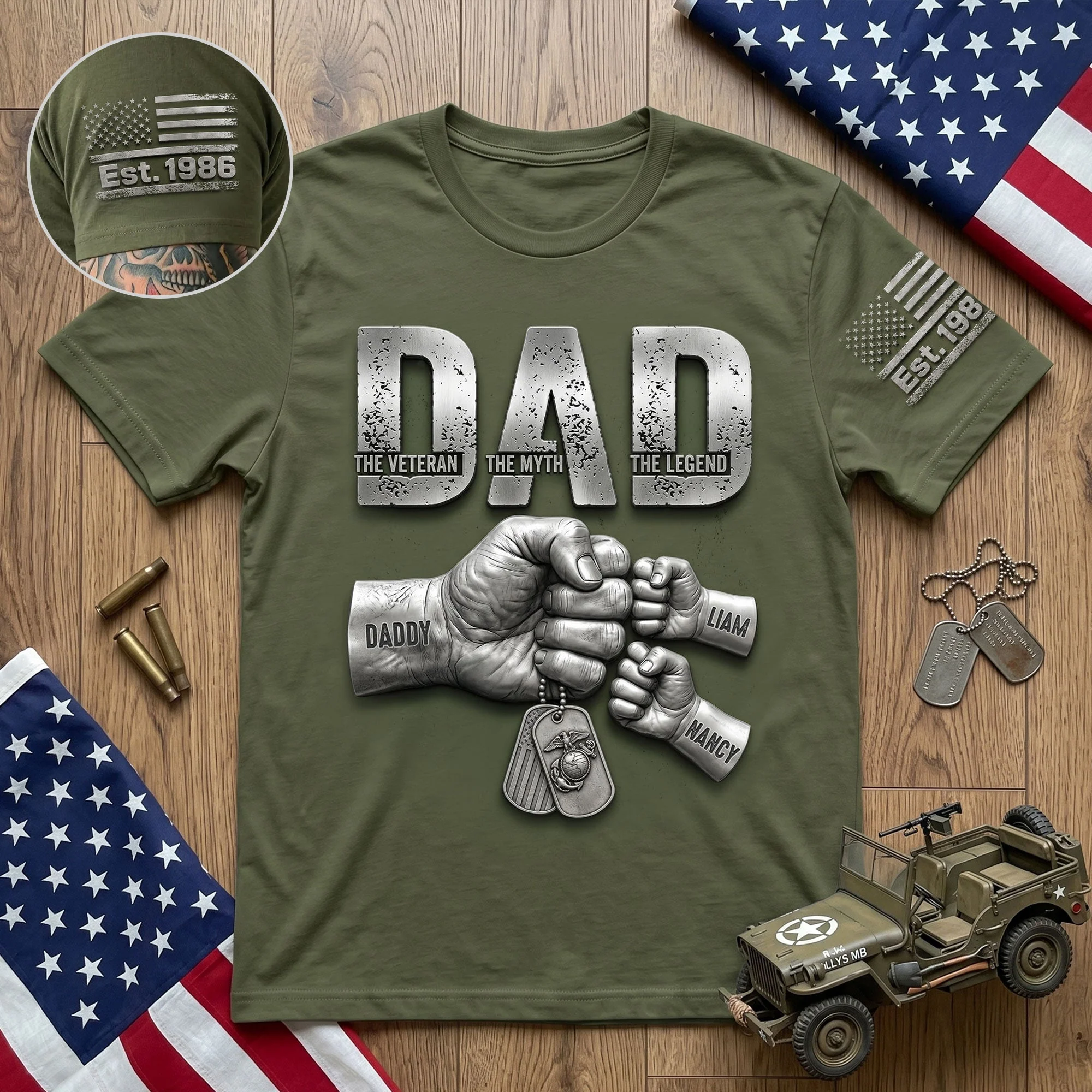 Marine Veteran Dad The Myth The Legend Fist Bump Est Year - Personalized Shirt - Gift For Veteran Dad - Image 2