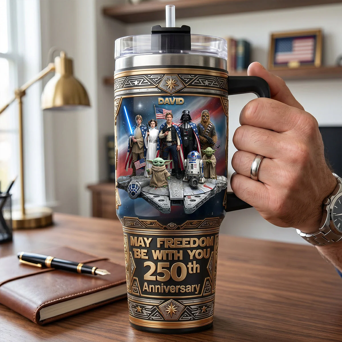 May Freedom Be With You - 250th Anniversary - Personalized Tumbler With Handle - Gift For Patriots - Stwa - Image 4