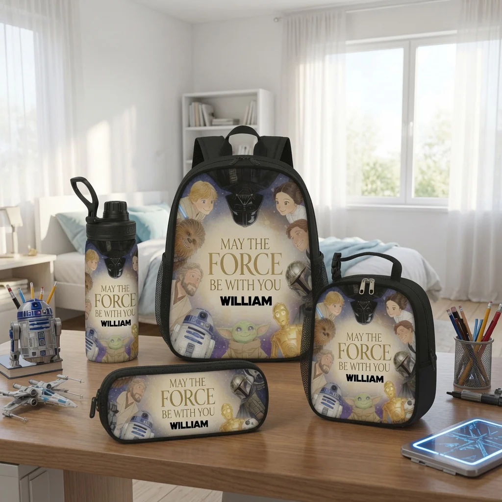 May The Force Be With You - Personalized Backpack, Lunch Bag, Pencil Case & Water Bottle - Back to School Gift Stwa HH01 - Image 3