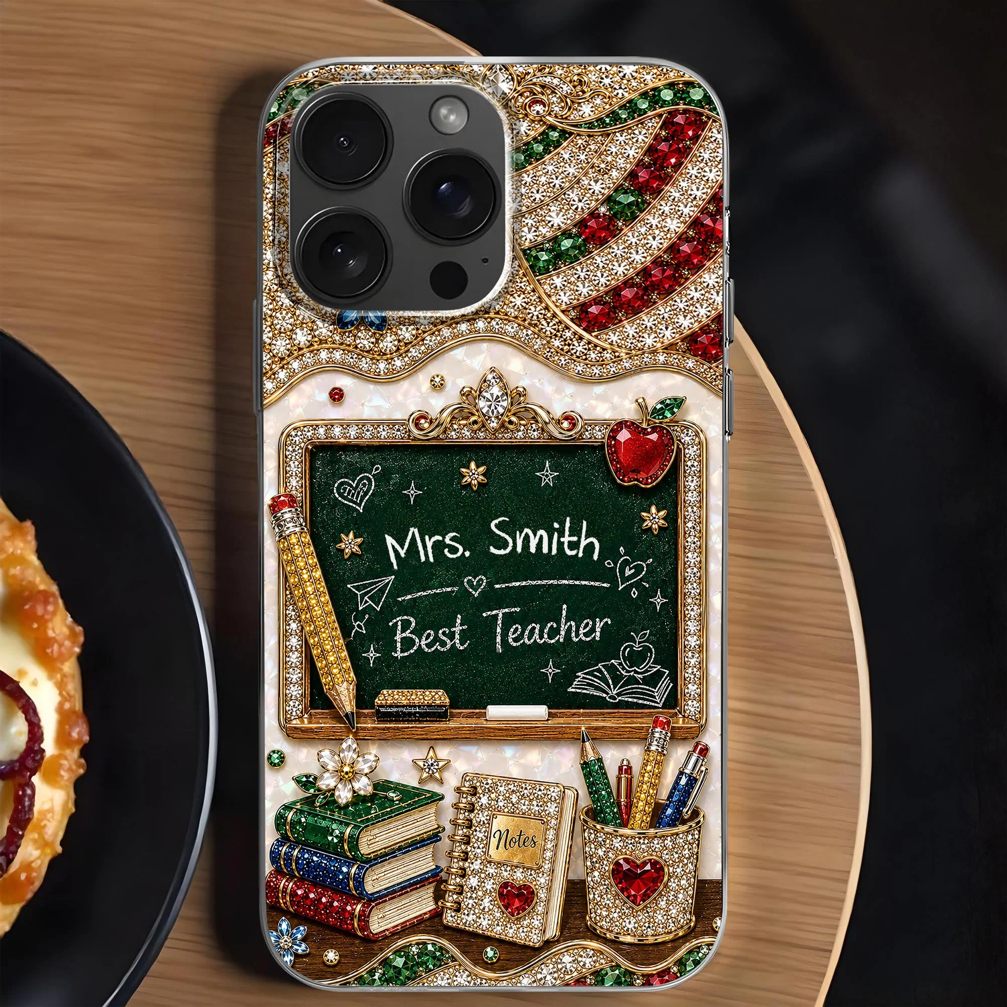 MBest Teacher Rhinestone Chalkboard With Apple And Books - Personalized Phone Case - Gifts For Teacher