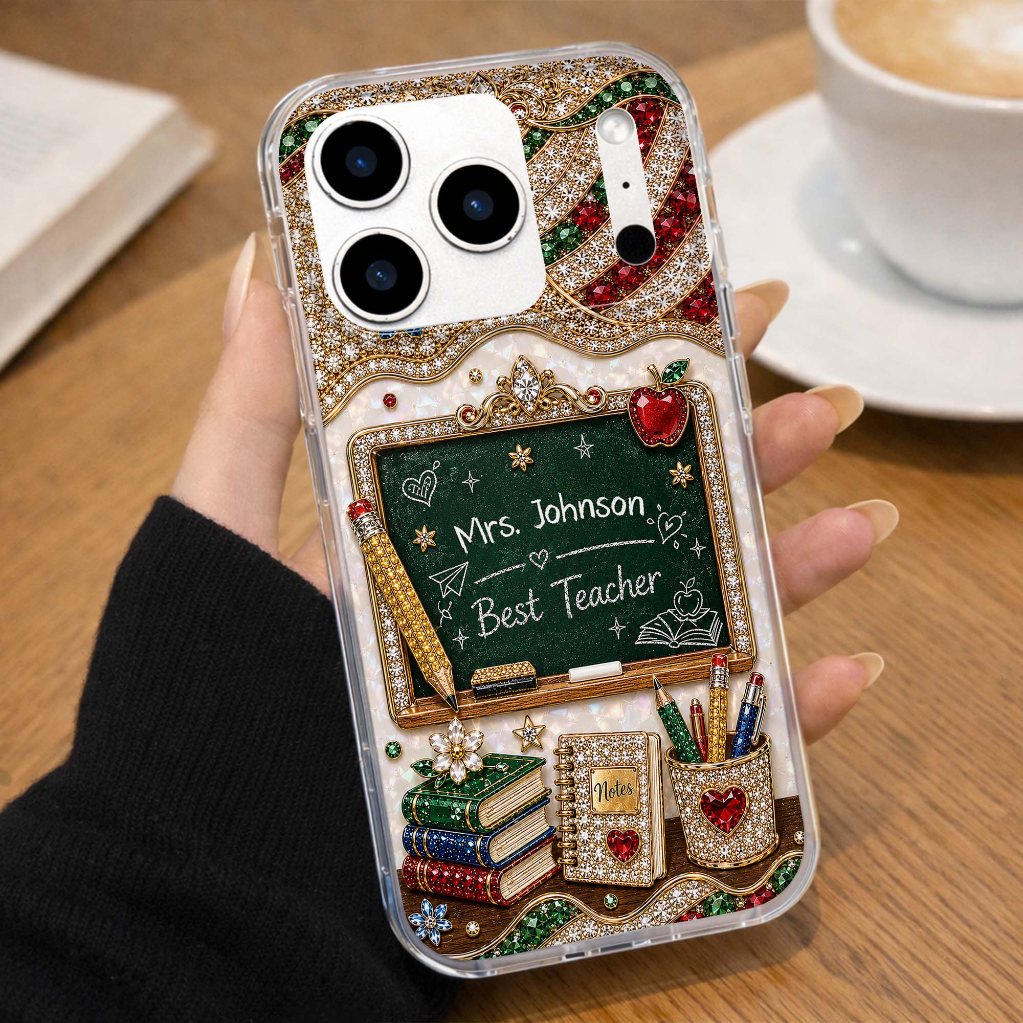 MBest Teacher Rhinestone Chalkboard With Apple And Books - Personalized Phone Case - Gifts For Teacher - Image 10