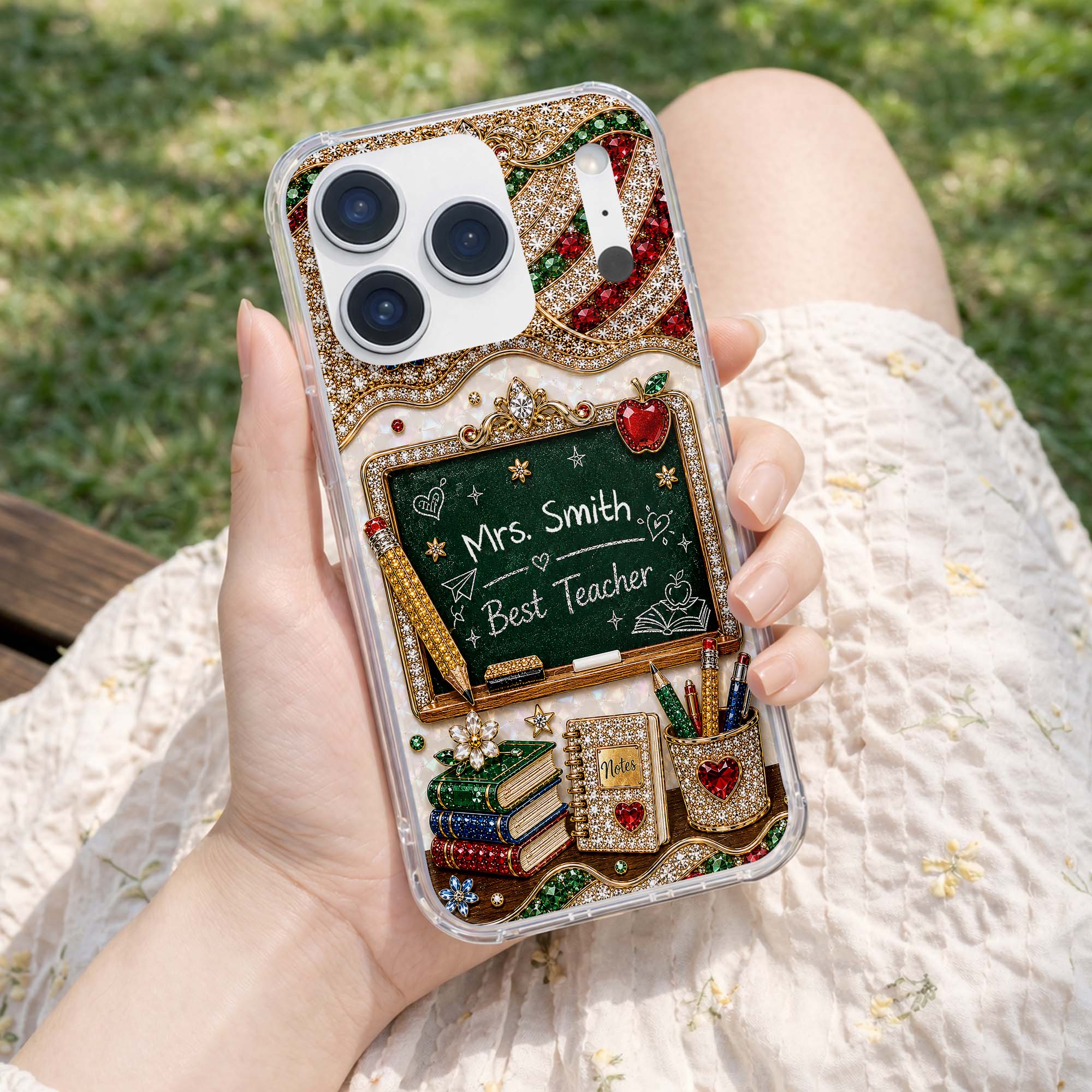 MBest Teacher Rhinestone Chalkboard With Apple And Books - Personalized Phone Case - Gifts For Teacher - Image 11