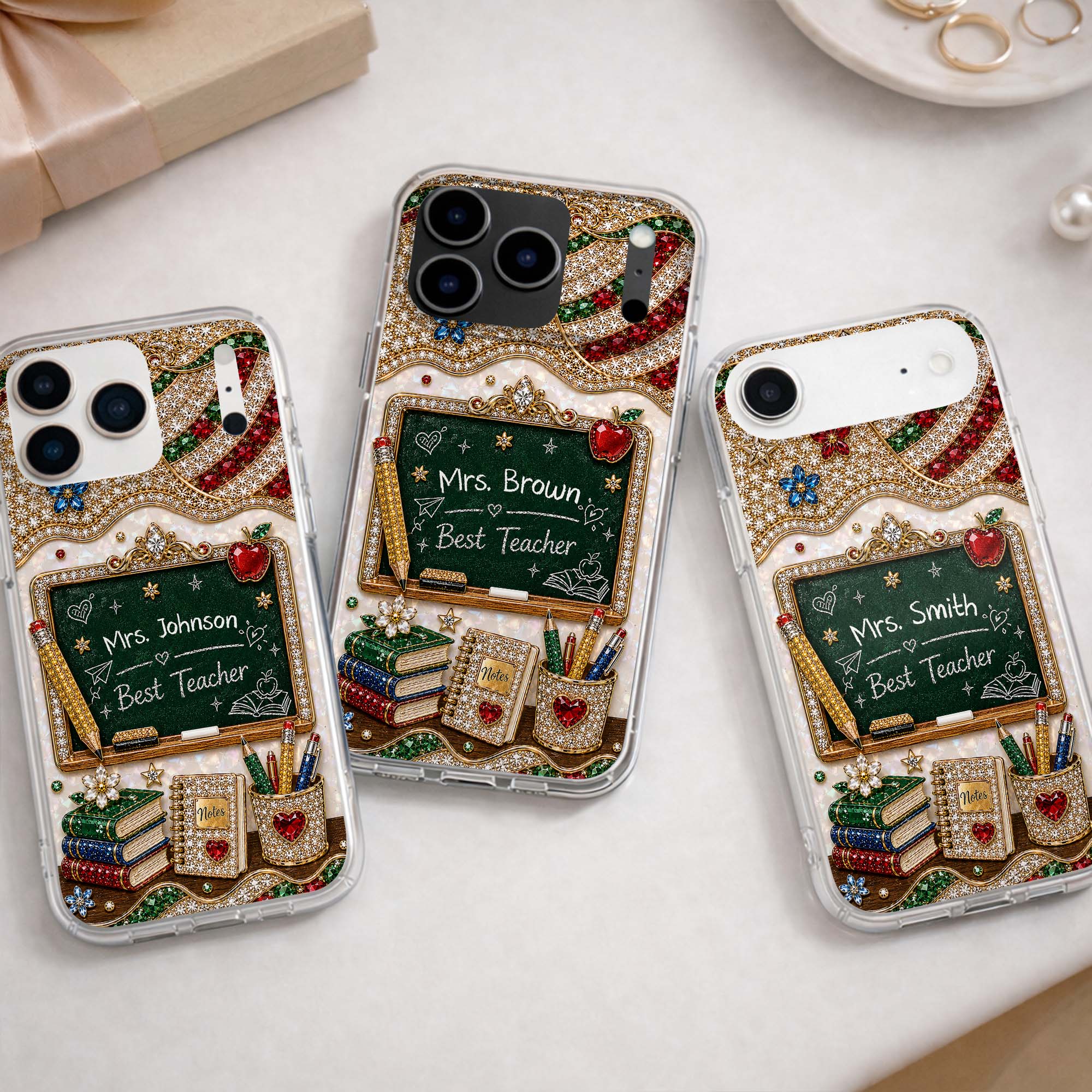 MBest Teacher Rhinestone Chalkboard With Apple And Books - Personalized Phone Case - Gifts For Teacher - Image 12
