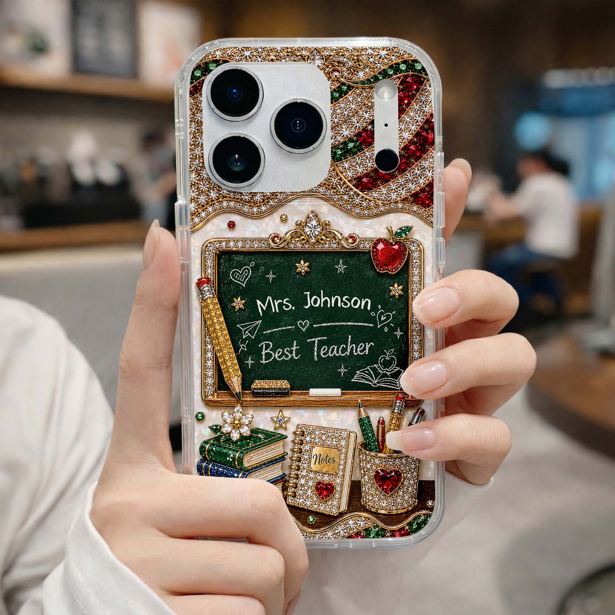 MBest Teacher Rhinestone Chalkboard With Apple And Books - Personalized Phone Case - Gifts For Teacher - Image 13