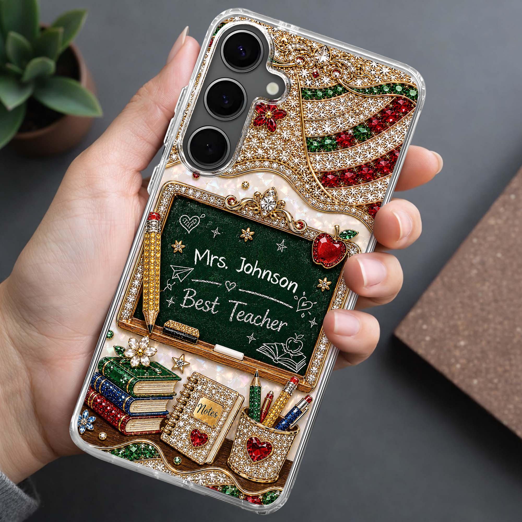 MBest Teacher Rhinestone Chalkboard With Apple And Books - Personalized Phone Case - Gifts For Teacher - Image 3