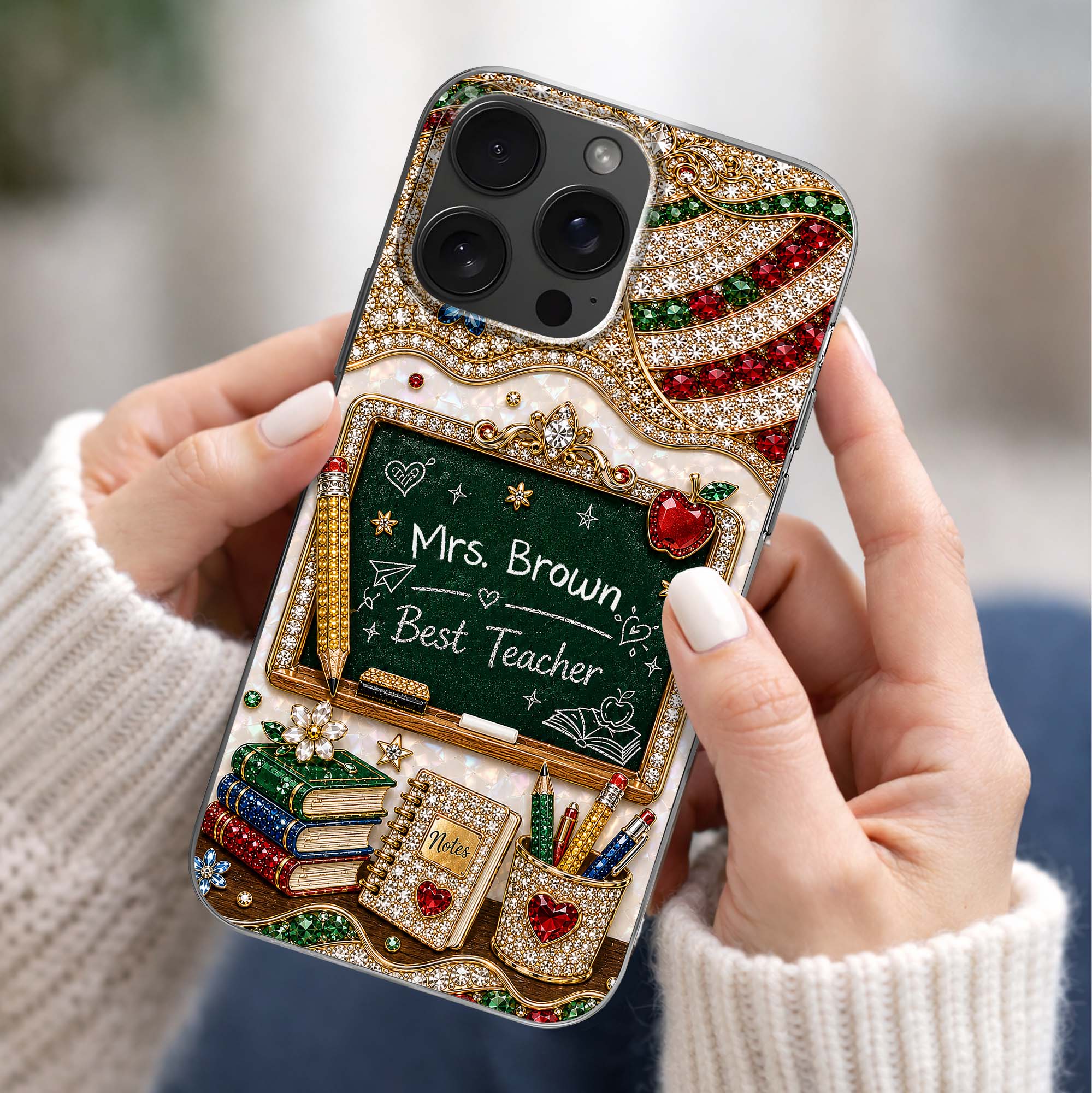 MBest Teacher Rhinestone Chalkboard With Apple And Books - Personalized Phone Case - Gifts For Teacher - Image 6