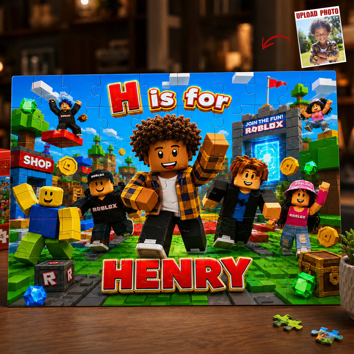 MCraft Green Pixel For You - Personalized Custom Photo Puzzle - Gift For Kids