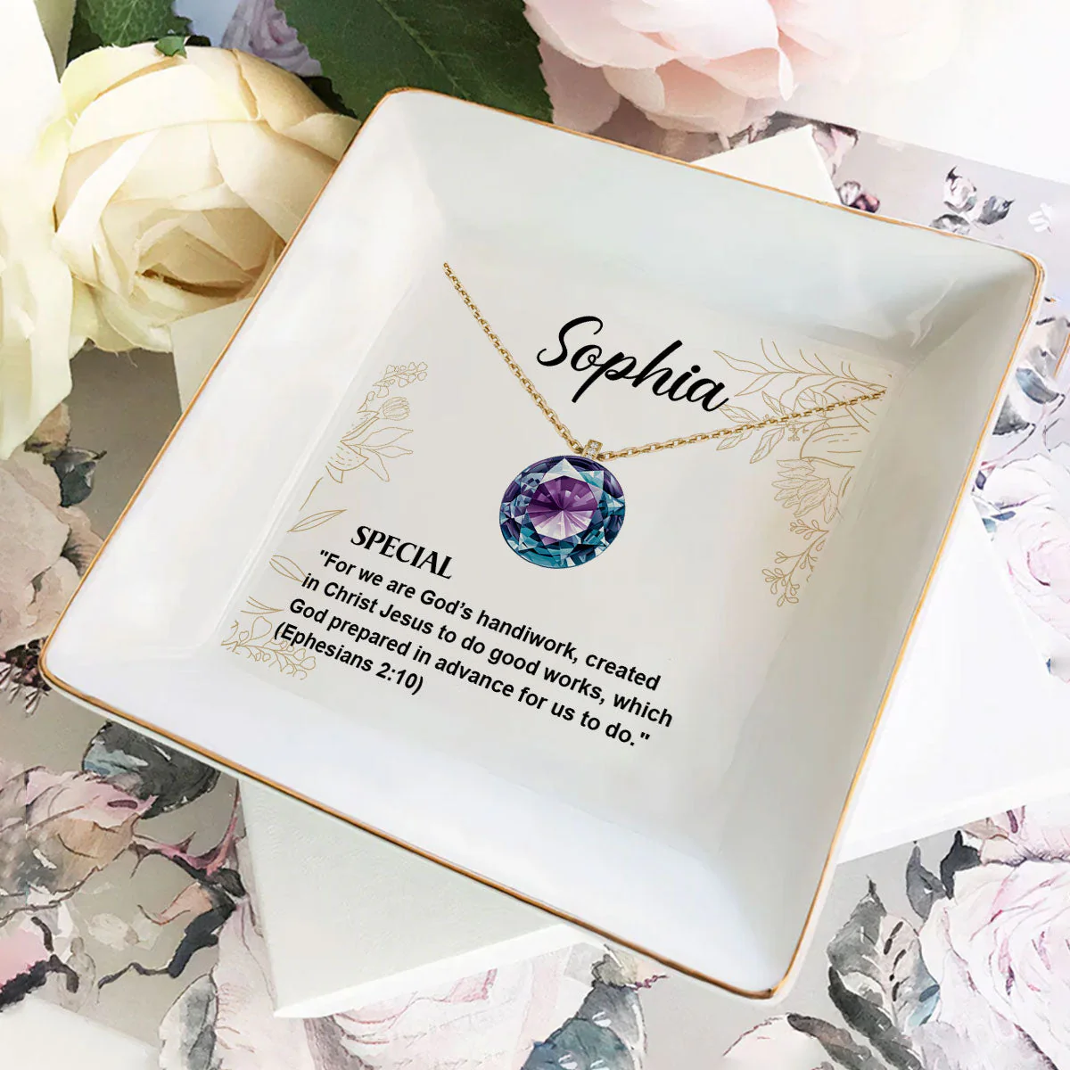 Meaning Of Your Name Birthstone  - Personalized Jewelry Dish - Gift For Mom, Wife, Engaging, Anniversary, Marriage Gift - NA94 - Image 3