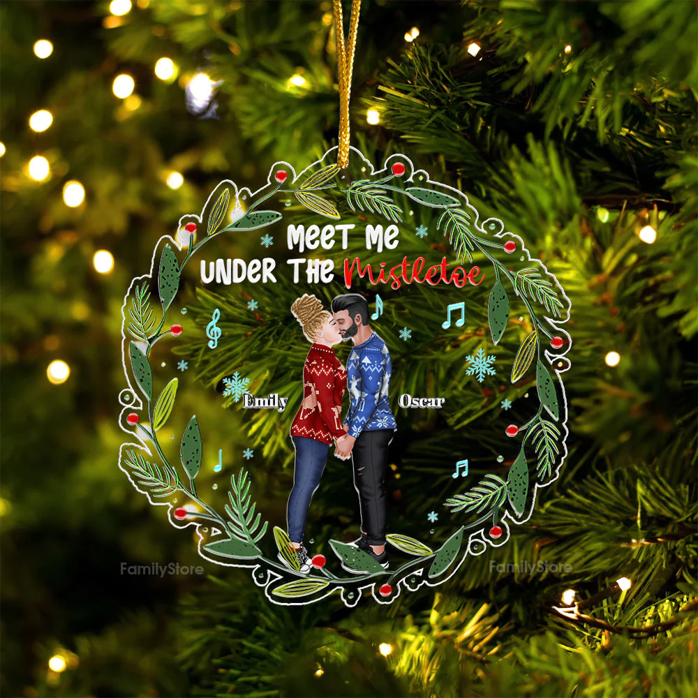 Meet Me Under The Mistletoe - Gift for Couples - Personalized Acrylic Ornament - CL30 NH96 - Image 6