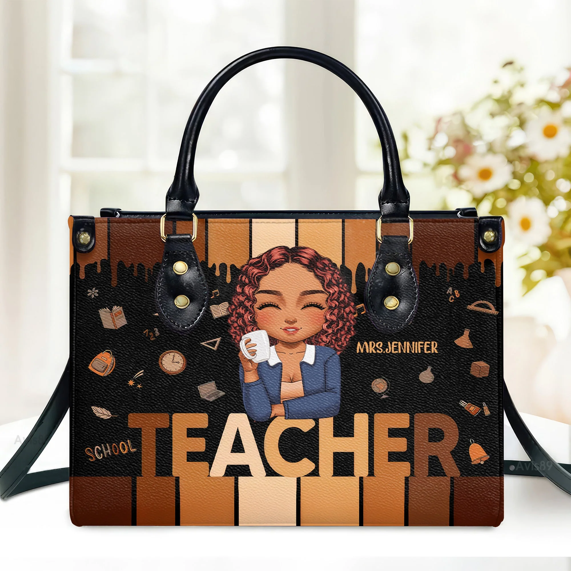 Melanin Teacher Pride - Personalized Leather Handbag - Appreciation Gift For Teacher's Day | CLTC05 HD95
