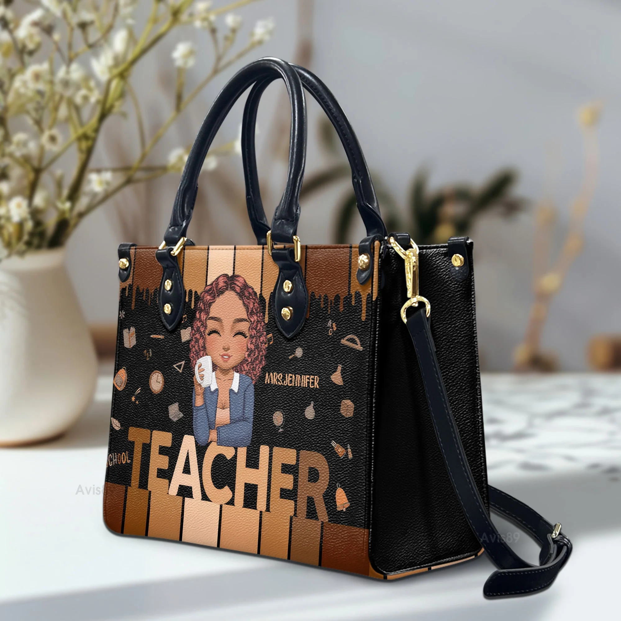 Melanin Teacher Pride - Personalized Leather Handbag - Appreciation Gift For Teacher's Day | CLTC05 HD95 - Image 2