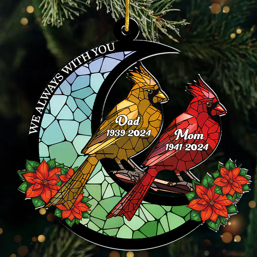 Memorial Cardinal Stained Glass Moon - Personalized Arcrylic Ornament TD118