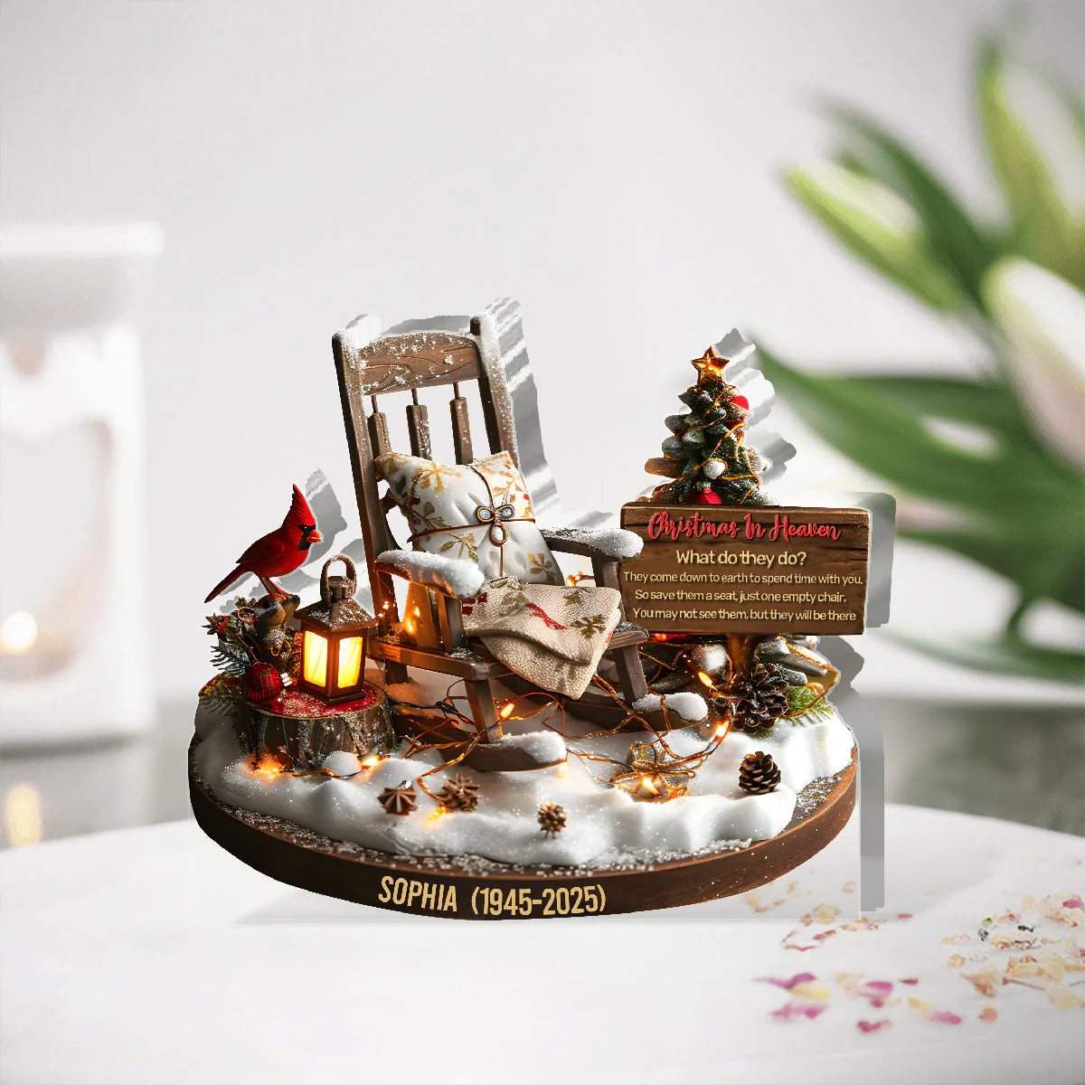 Memorial Chair Christmas In Heaven - Personalized Acrylic Plaque TD118