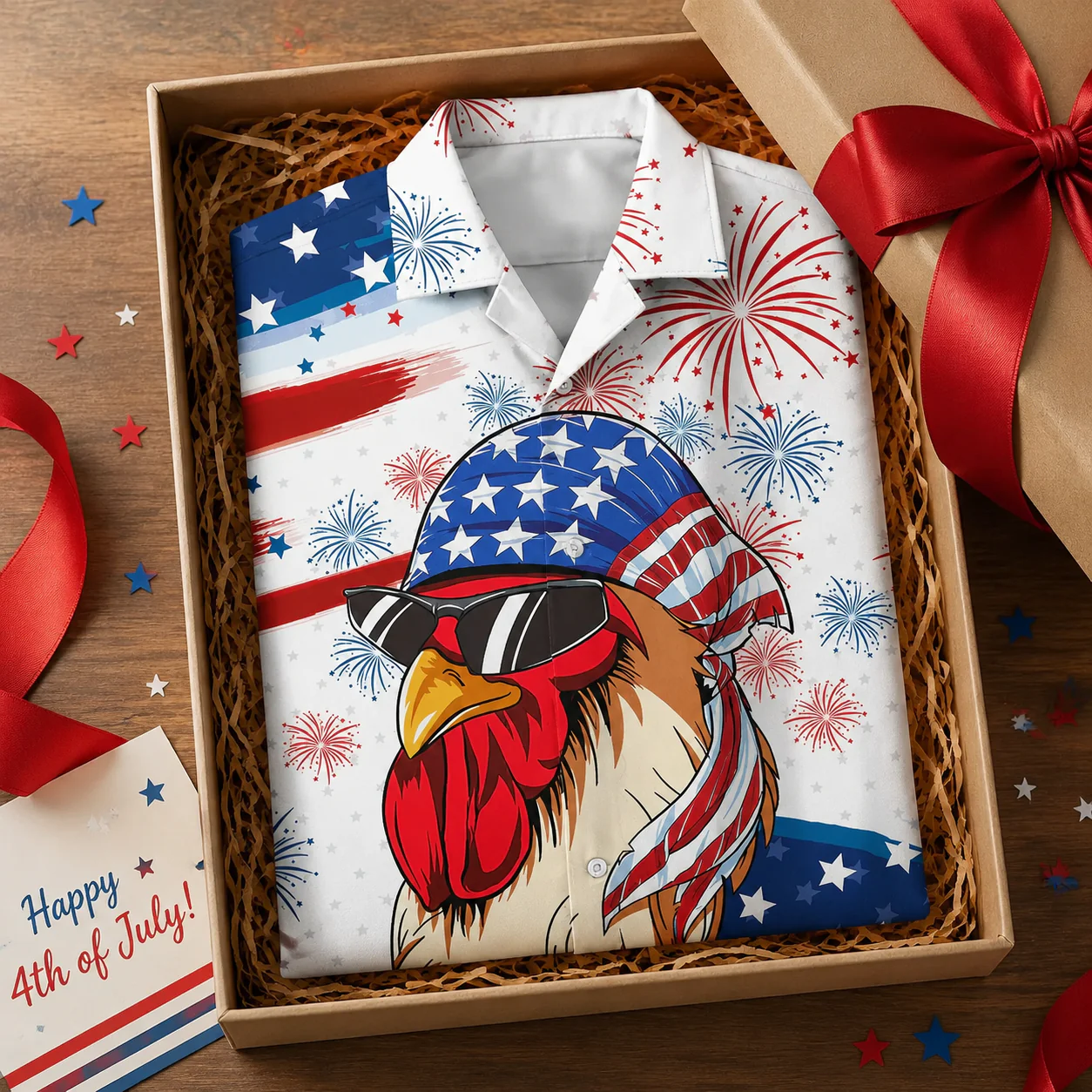 Merica Rooster American Flag Patriotic USA Chicken - Personalized Hawaiian Shirt - Gift For Farmer, Patriots - Image 3