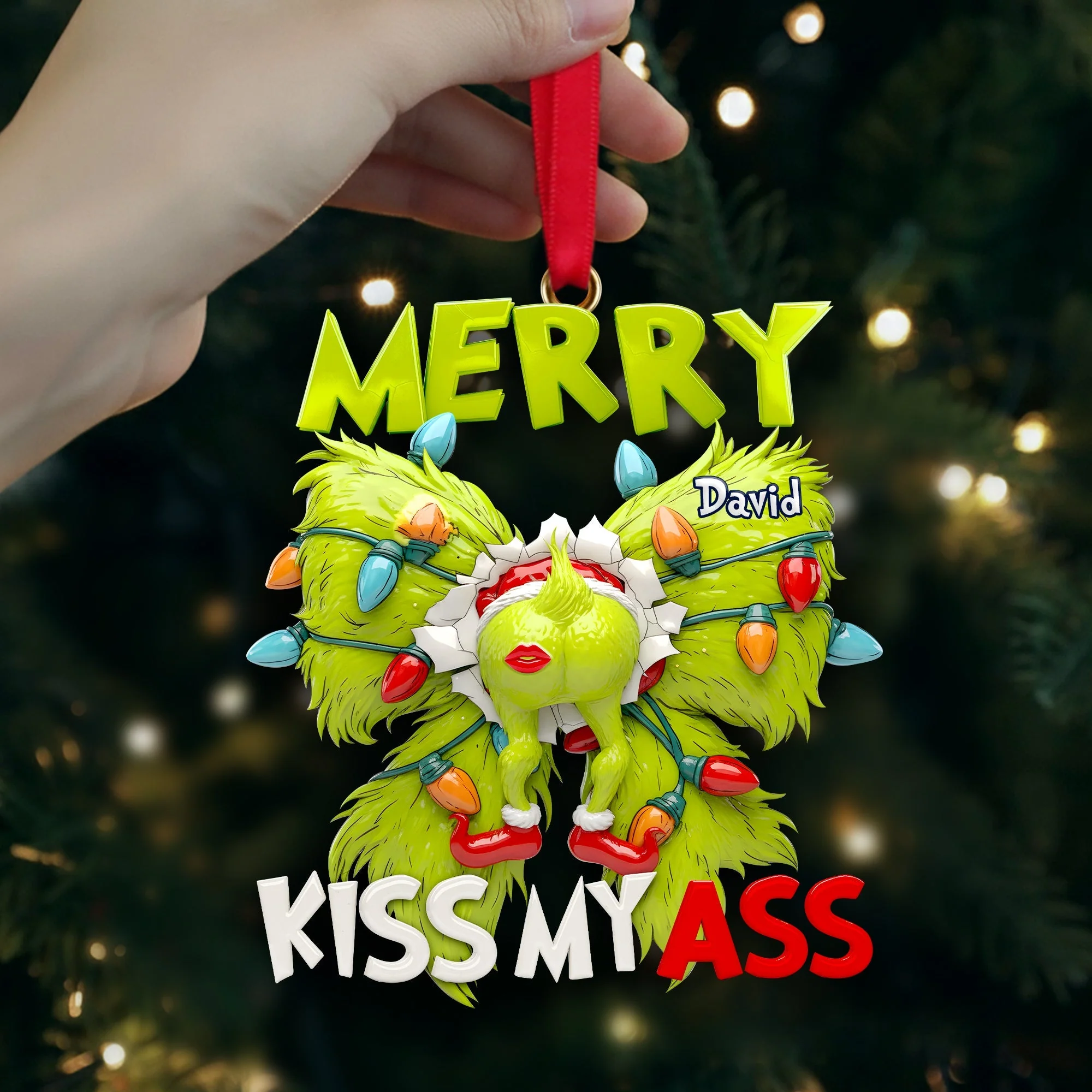 Merry Christmas Kiss My Ass - Personalized Acrylic Ornament - Funny Christmas For Him, Boyfriend, Husband NL122