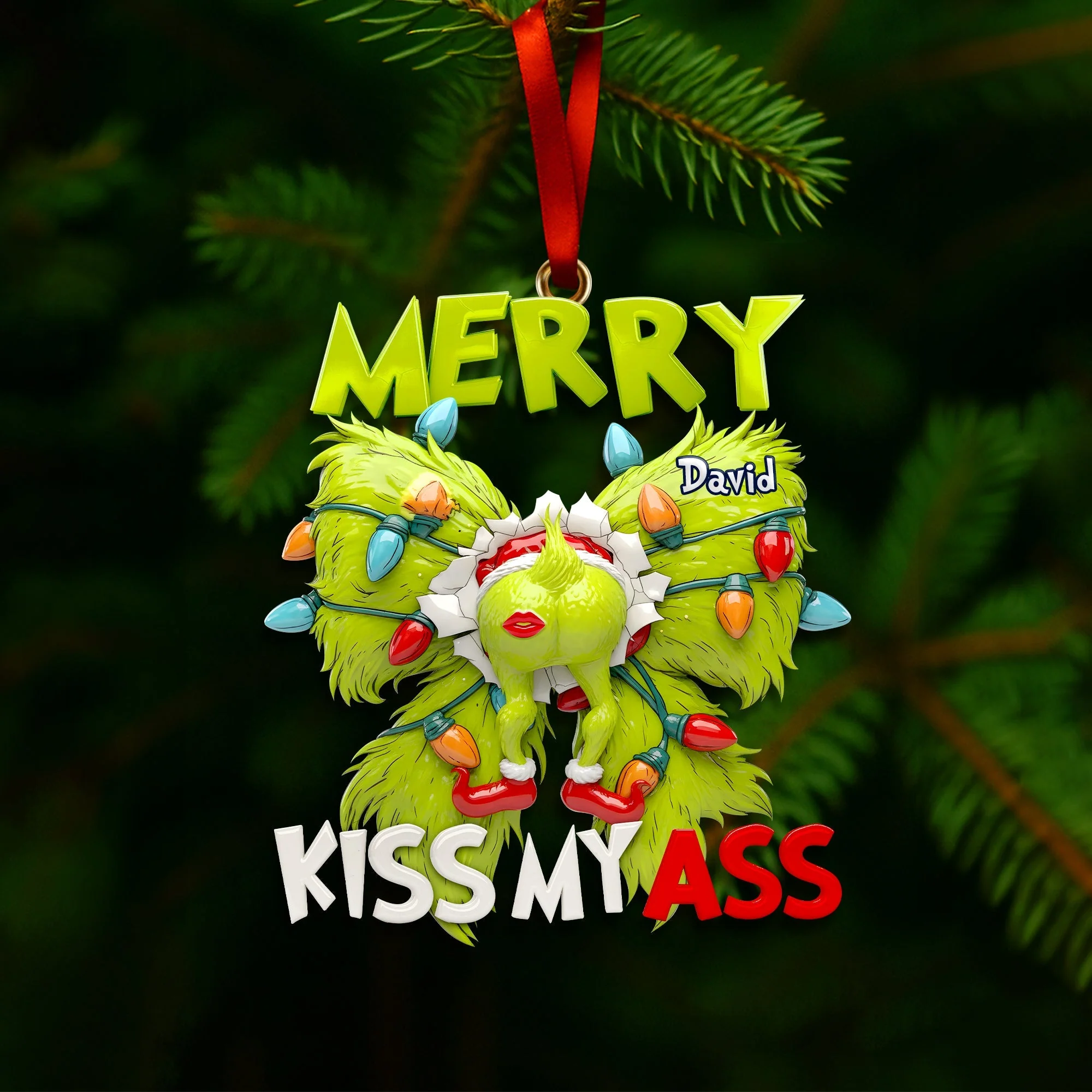 Merry Christmas Kiss My Ass - Personalized Acrylic Ornament - Funny Christmas For Him, Boyfriend, Husband NL122 - Image 2