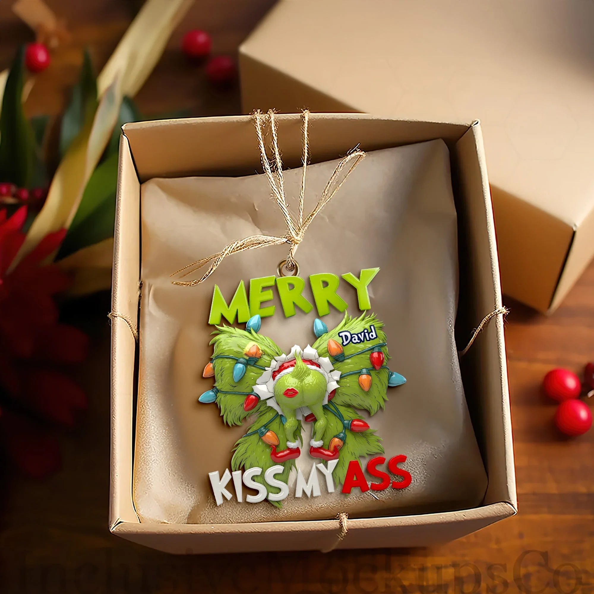 Merry Christmas Kiss My Ass - Personalized Acrylic Ornament - Funny Christmas For Him, Boyfriend, Husband NL122 - Image 3