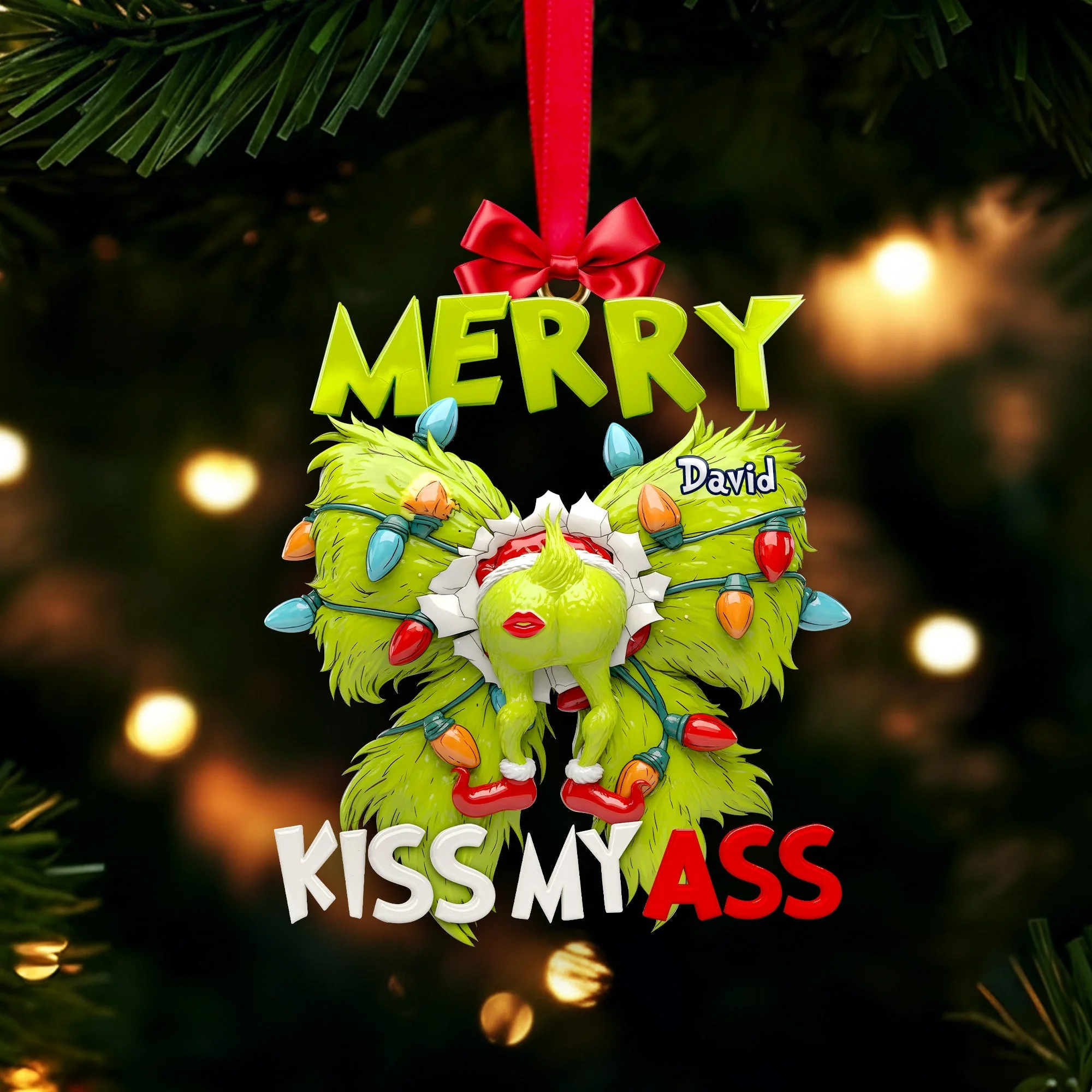 Merry Christmas Kiss My Ass - Personalized Acrylic Ornament - Funny Christmas For Him, Boyfriend, Husband NL122 - Image 4