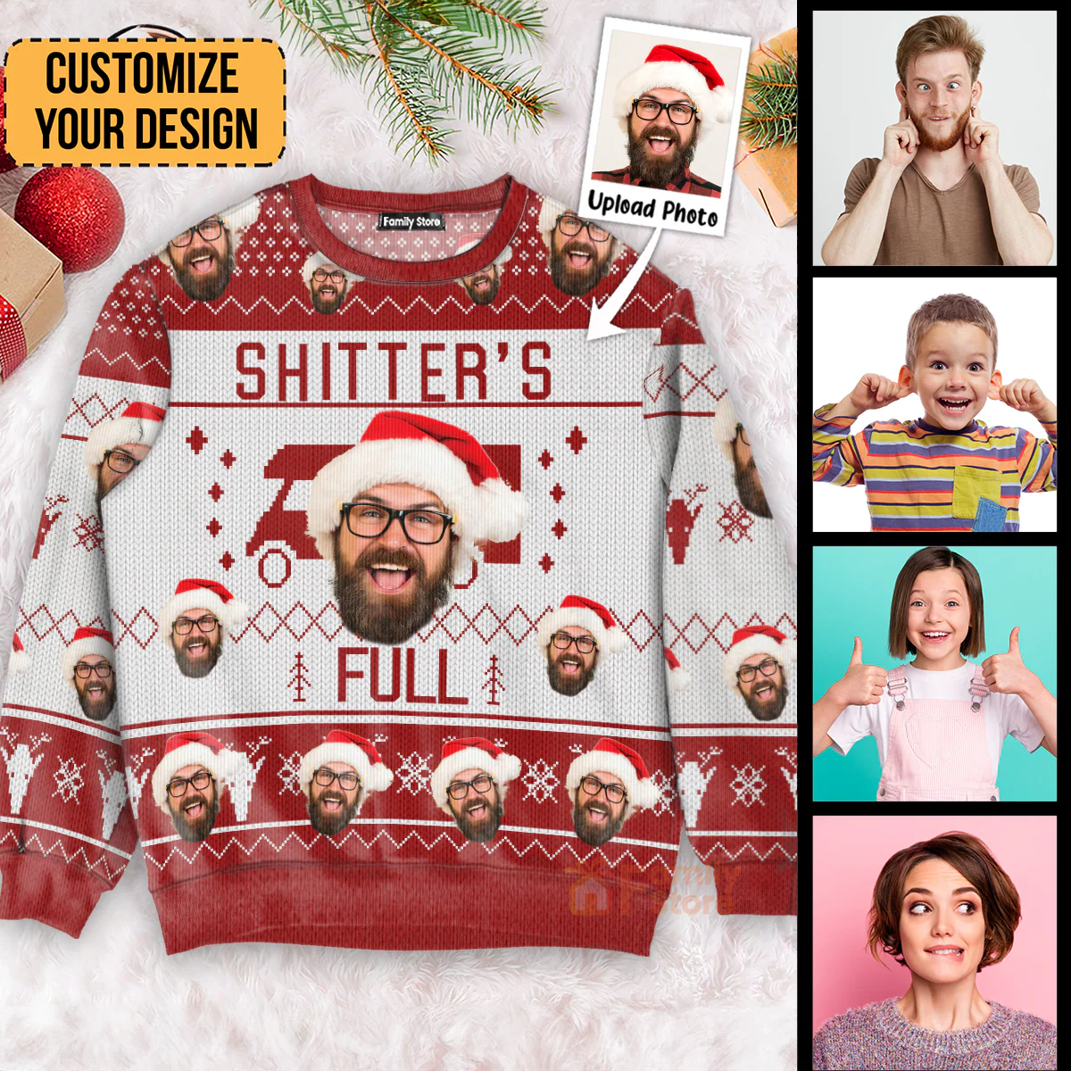 Merry Christmas Sh!*ter's Full - Personalized Photo Ugly Christmas Sweater - Custom Face PT - Image 2