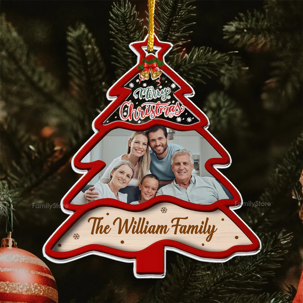 Custom Photo Merry Christmas We Are A Family, Forever - Gift For Family - Personalized Acrylic Ornament NA94 - Image 5