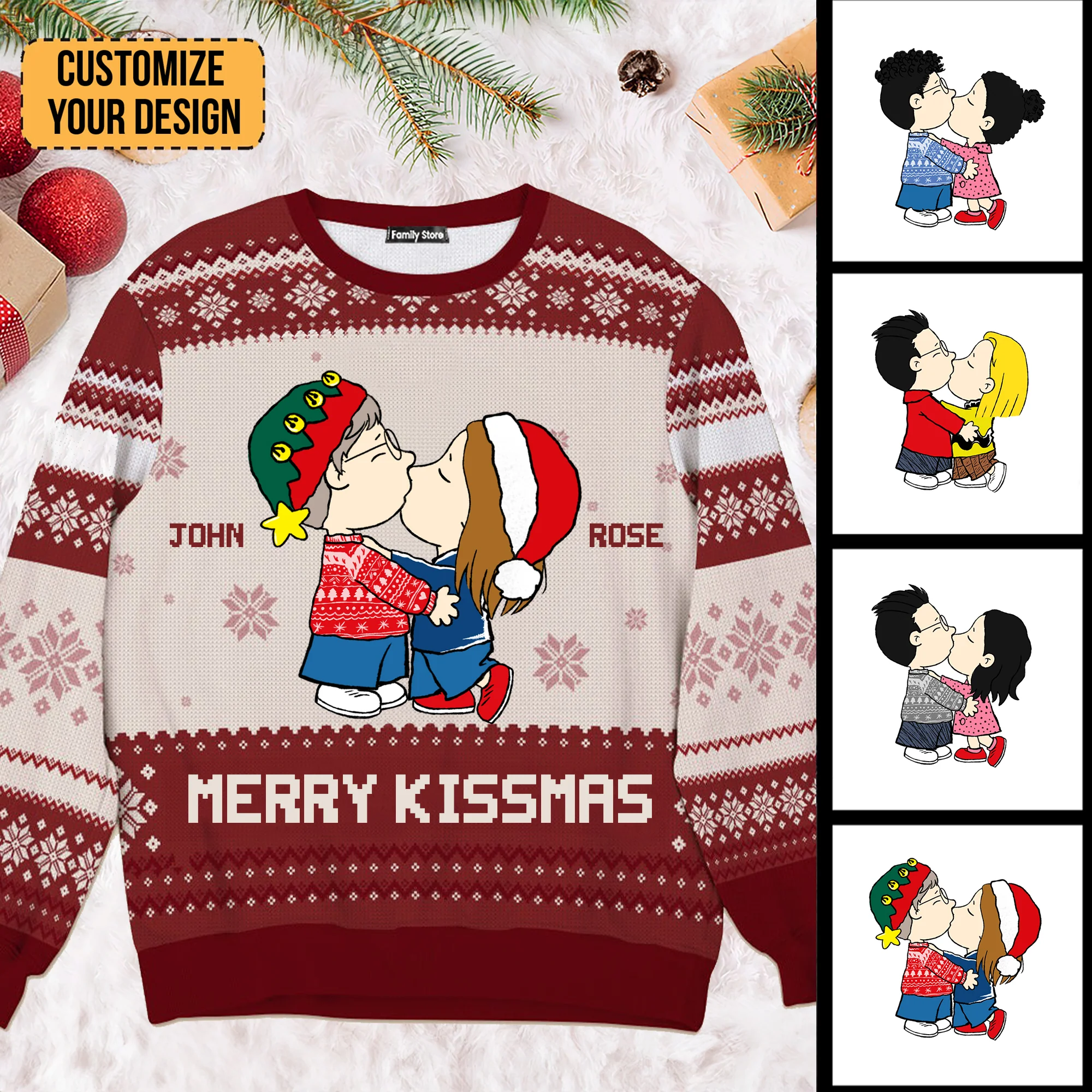 Merry Kissmas Peanut - Personalized Ugly Sweatshirt - Gift For Couple, Husband Wife, AnniversaryCL45 NH96