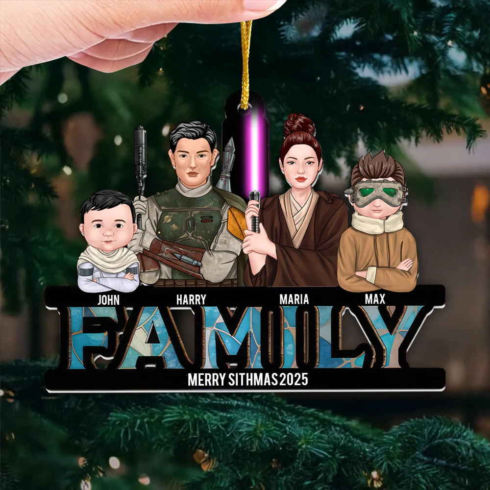 Merry Sithmas 2025 We Are A Family From The Galaxy Stwa - Christmas Gift For Family Members - Personalized Acrylic Ornament - CL46 NA94 - Image 2