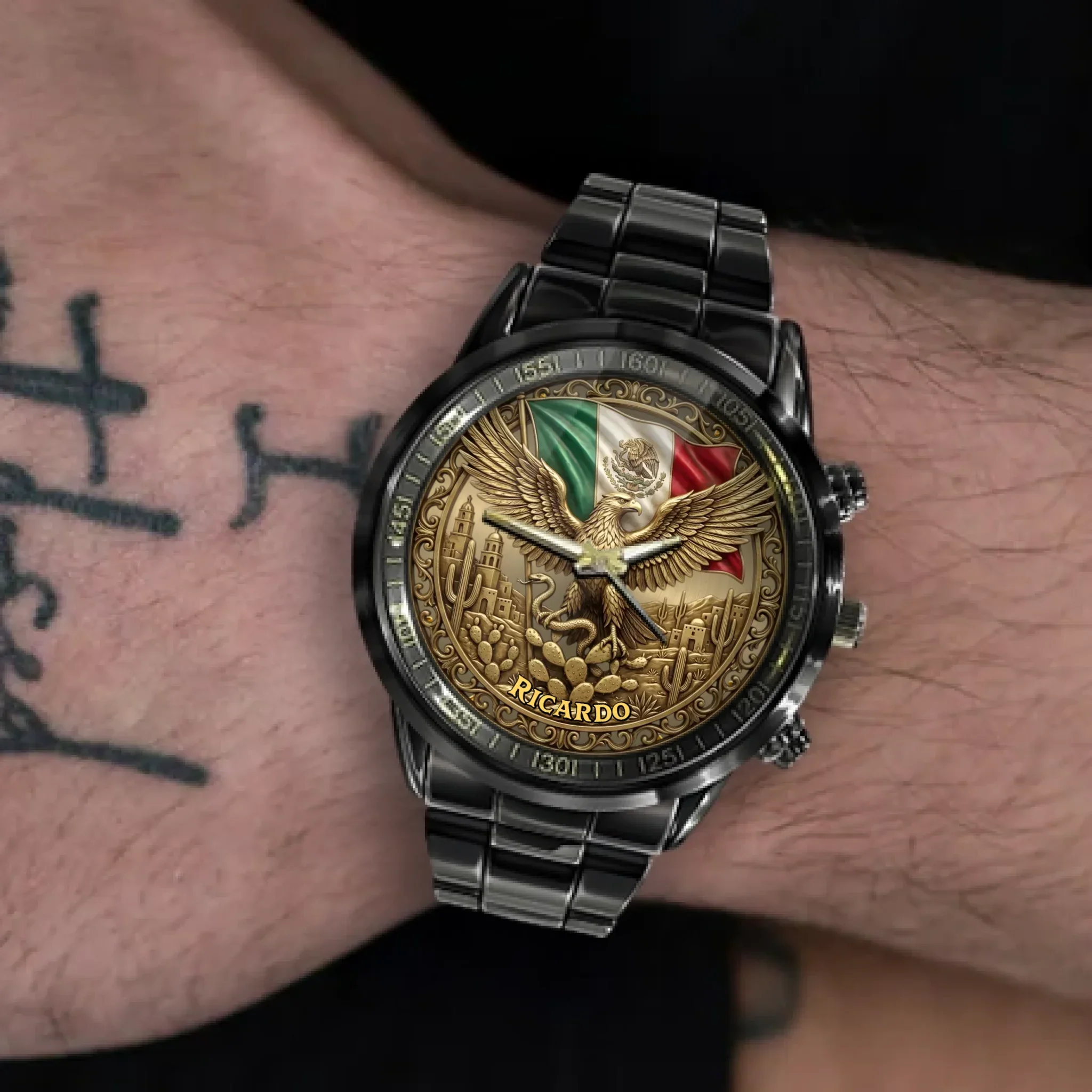 Mexican Eagle Coat Of Arms - Personalized Hand Watch - Gift For Patriots, Soccer Fans - Image 6