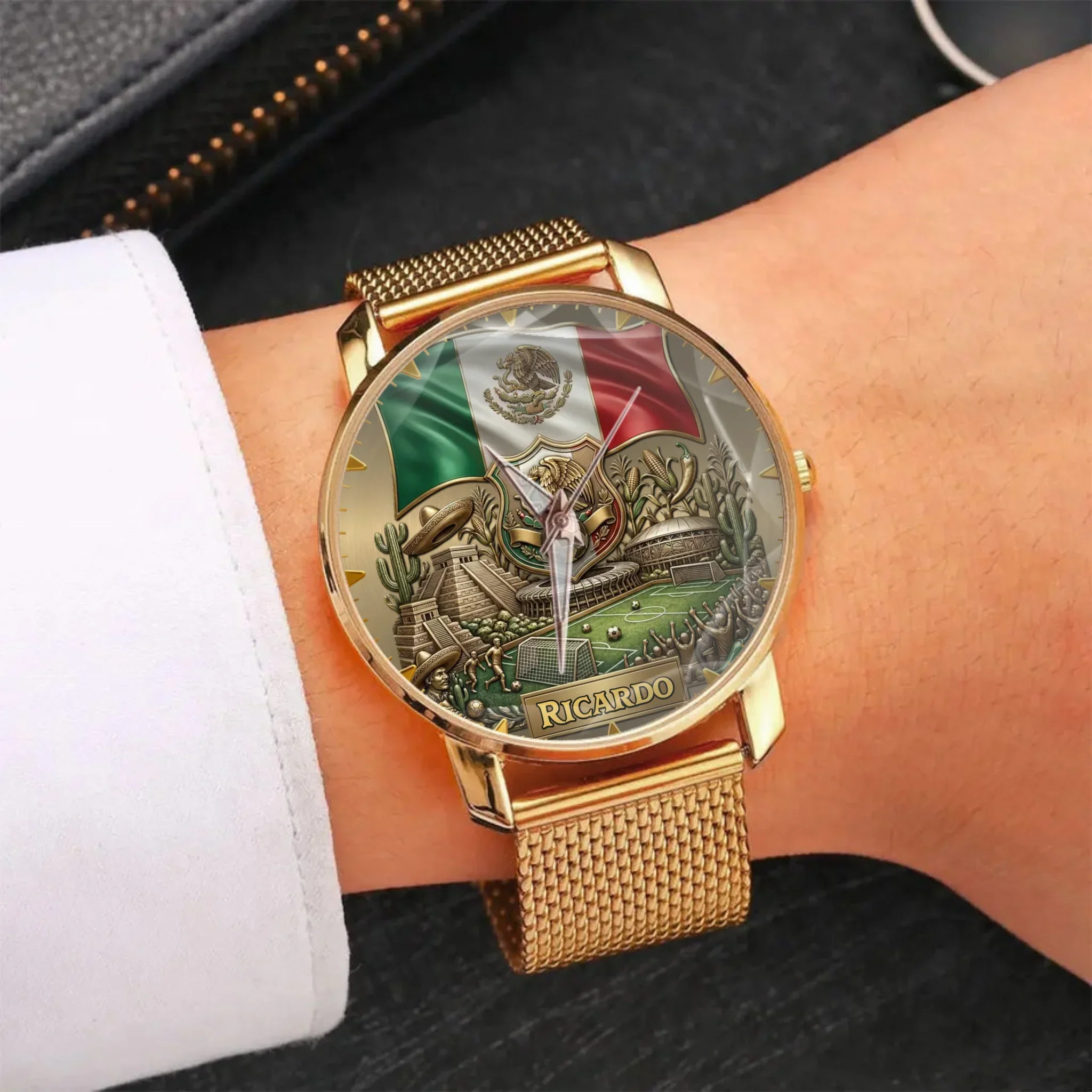 Mexico 2026 Soccer Aztec Pyramid Flag - Personalized Hand Watch - Gift For Patriots, Soccer Fans - Image 12