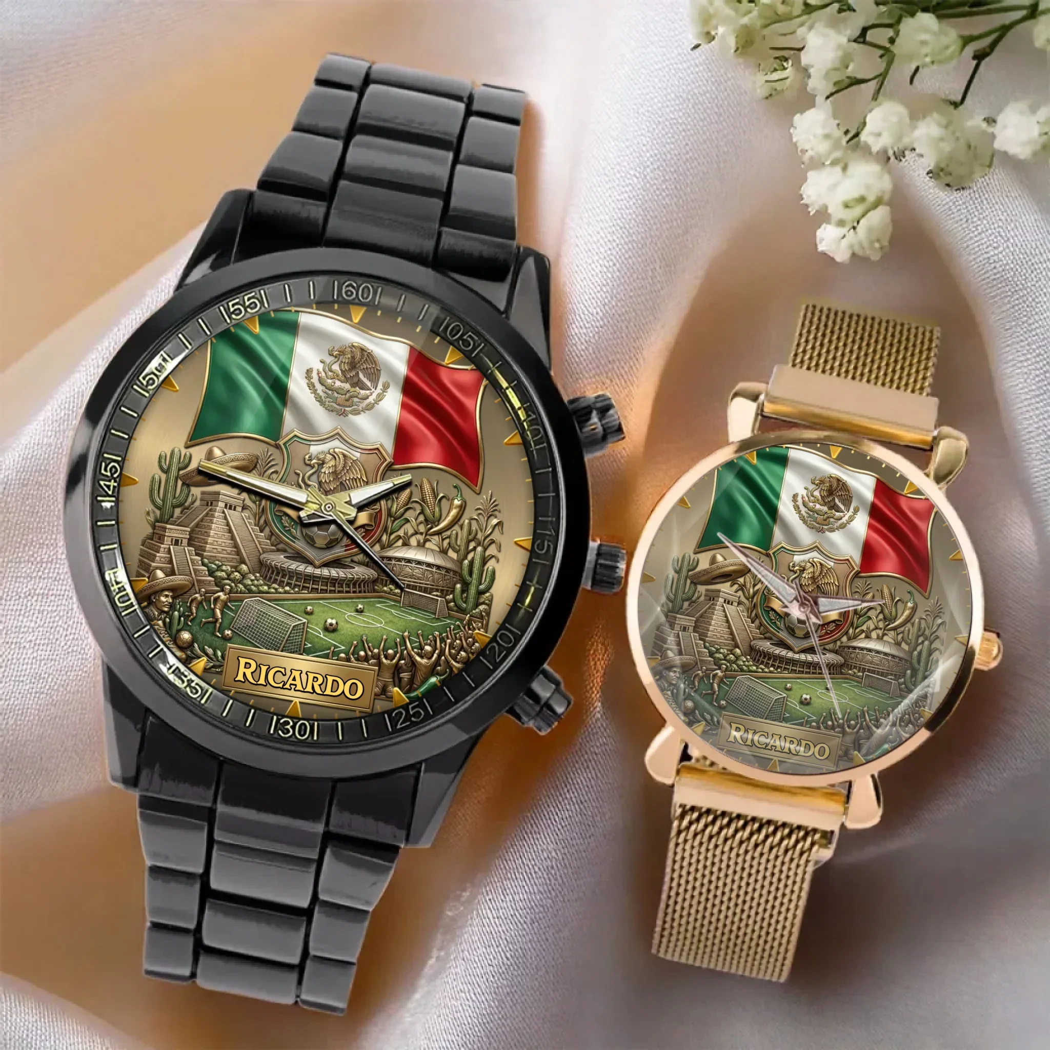 Mexico 2026 Soccer Aztec Pyramid Flag - Personalized Hand Watch - Gift For Patriots, Soccer Fans - Image 3