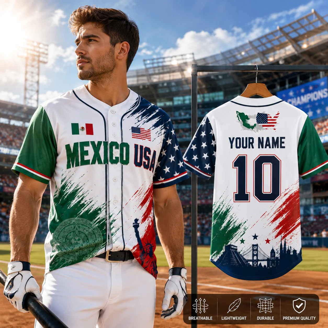 Mexico And USA Global Football Tournament 2026 - Personalized Baseball Jersey For Adult, Kid - Gifts For Soccer Lovers, Sport Fans
