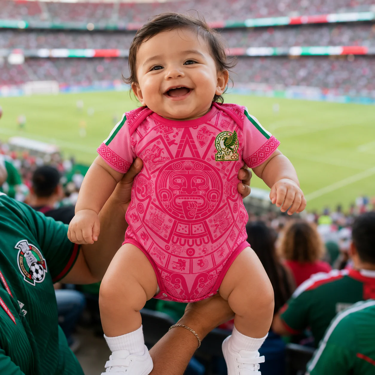 Mexico Aztec Calendar Pink Design - Personalized Baby Jersey Bodysuit - Gifts For New Moms, New Dads, Soccer Lovers - Image 2