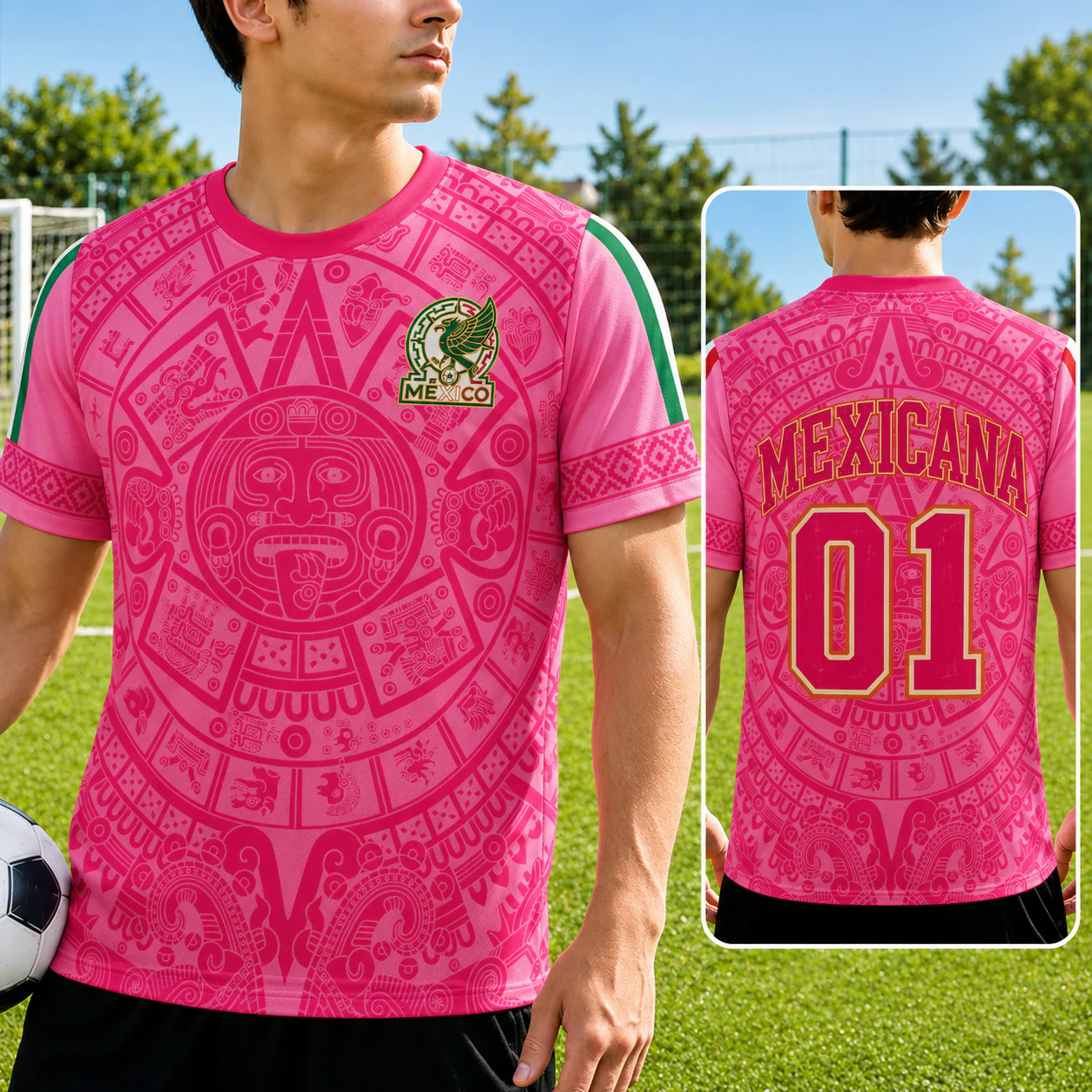 Mexico Aztec Calendar Pink Design - Personalized Soccer Jersey - Birthday Gifts For Football Lovers, Sports Fans, Sports Lovers