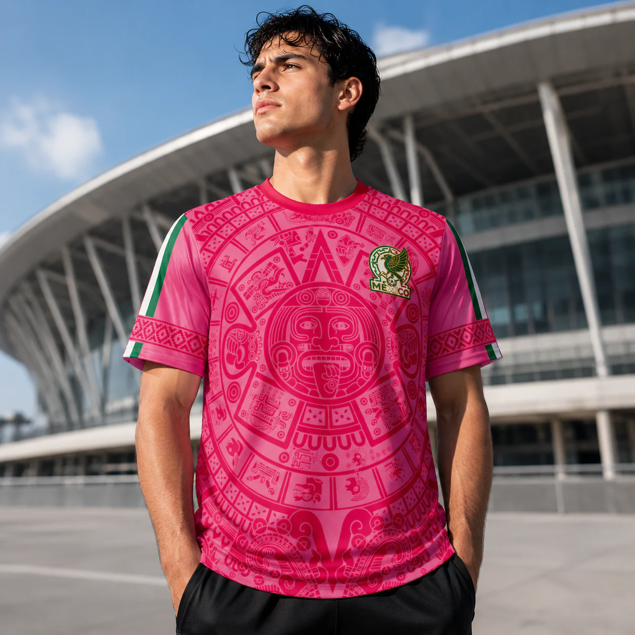 Mexico Aztec Calendar Pink Design - Personalized Soccer Jersey - Birthday Gifts For Football Lovers, Sports Fans, Sports Lovers - Image 2