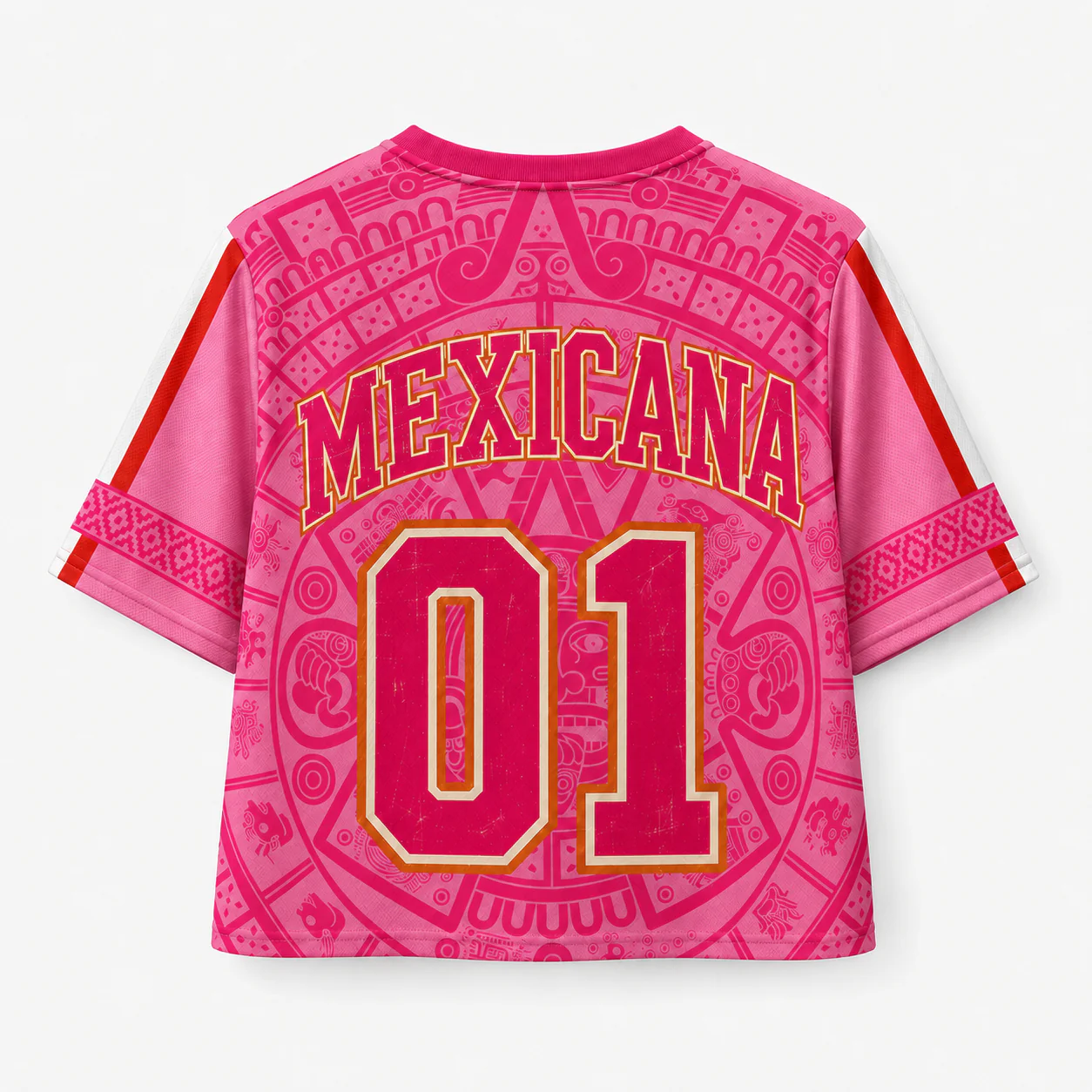 Mexico Aztec Calendar Pink Design - Personalized Soccer Jersey Crop Tee - Birthday Gifts For Football Lovers, Sports Fans, Sports Lovers - Image 5