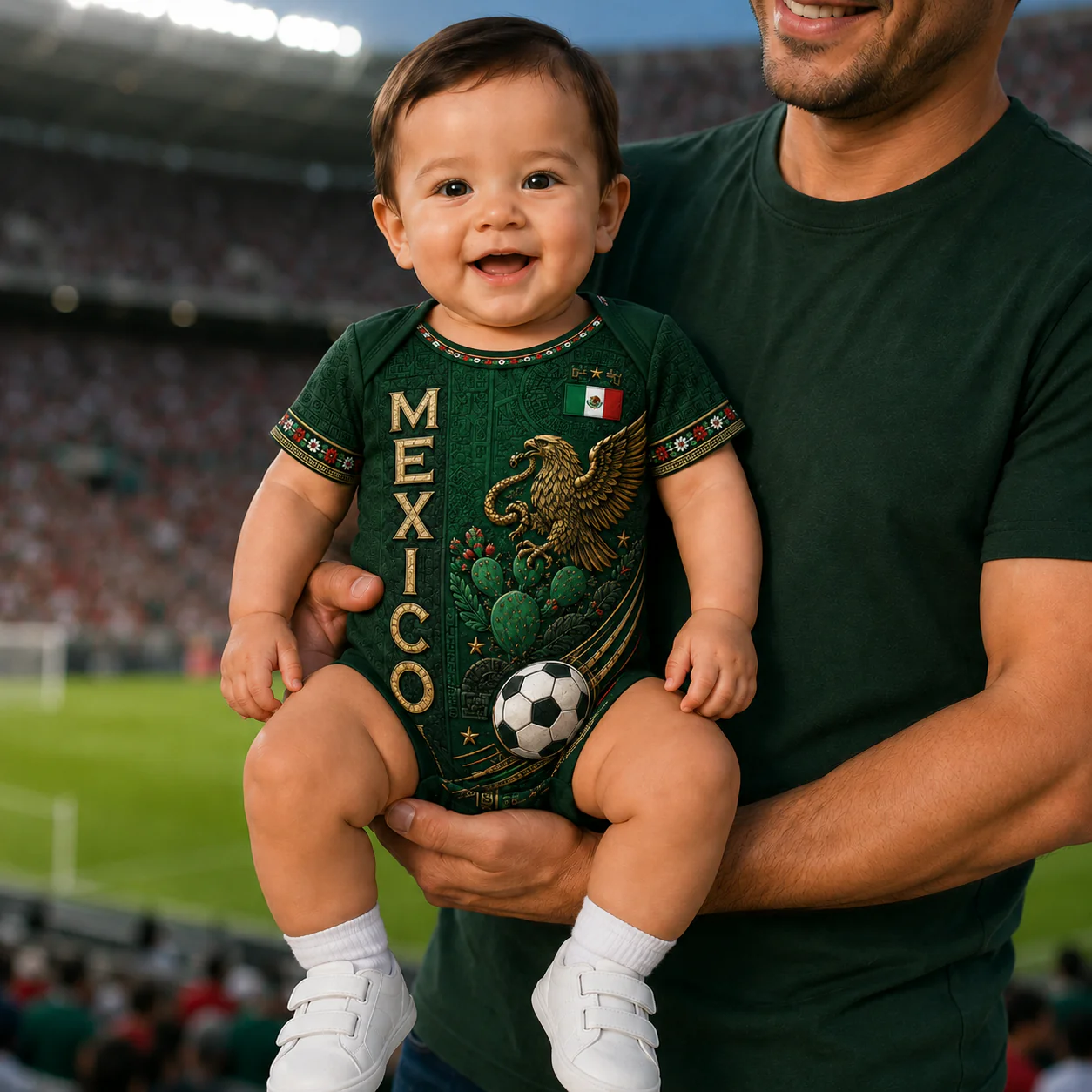 Mexico Aztec Golden Eagle Football - Personalized Baby Jersey Bodysuit - Gifts For New Moms, New Dads, Soccer Lovers - Image 2