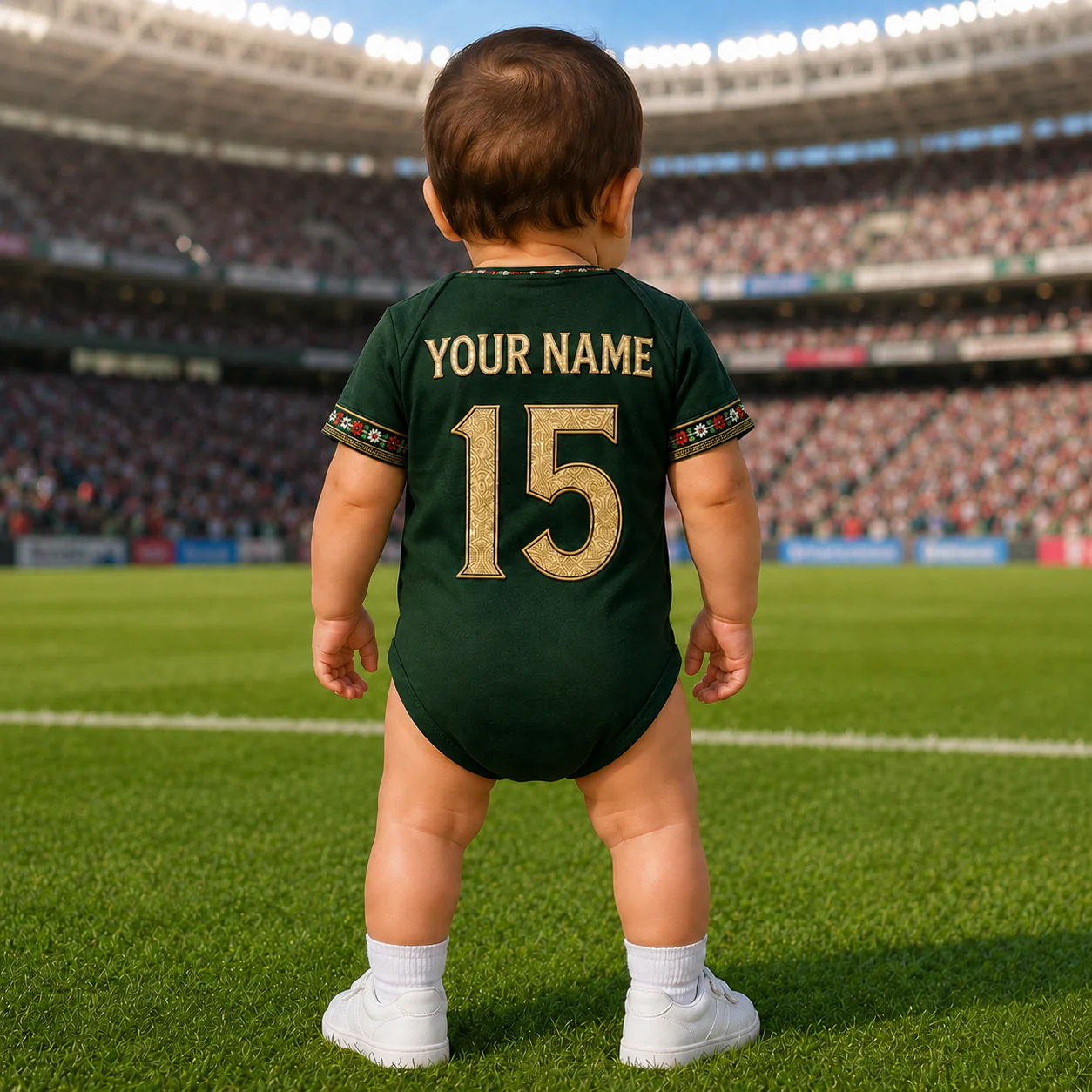 Mexico Aztec Golden Eagle Football - Personalized Baby Jersey Bodysuit - Gifts For New Moms, New Dads, Soccer Lovers - Image 3