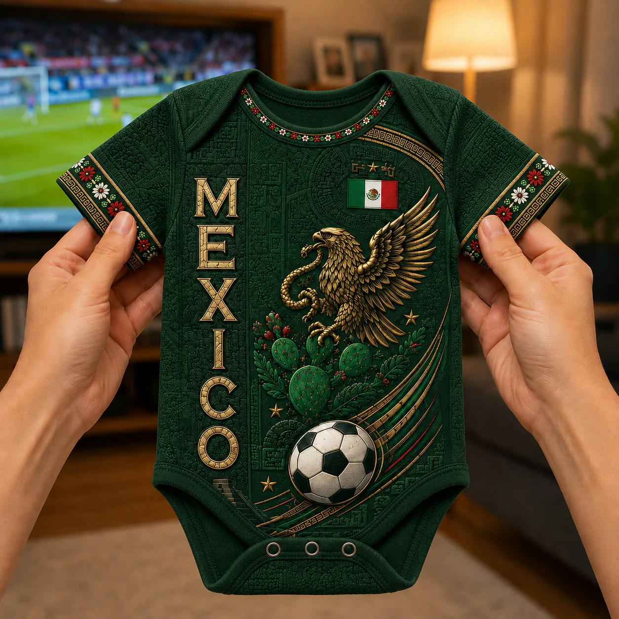 Mexico Aztec Golden Eagle Football - Personalized Baby Jersey Bodysuit - Gifts For New Moms, New Dads, Soccer Lovers - Image 4