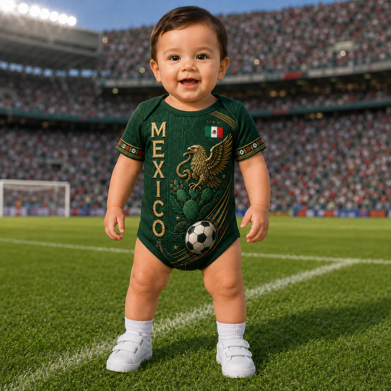 Mexico Aztec Golden Eagle Football - Personalized Baby Jersey Bodysuit - Gifts For New Moms, New Dads, Soccer Lovers - Image 5