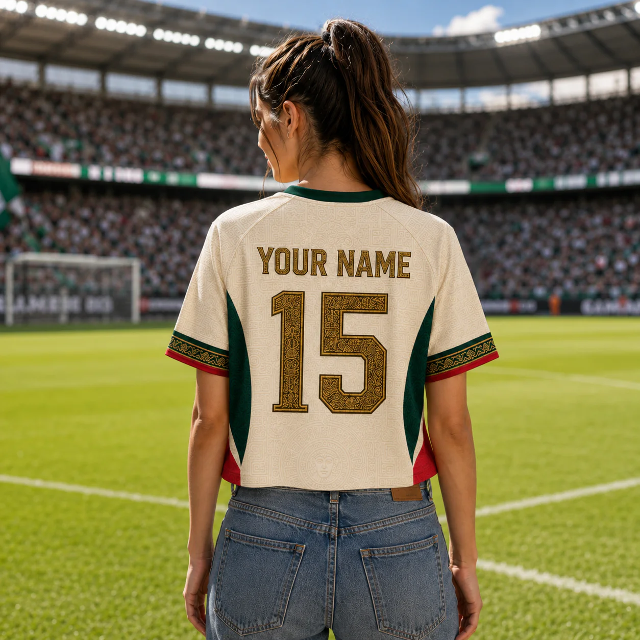 Mexico Aztec Sun Stone Pattern -  Personalized Soccer Jersey Crop Tee - Birthday Gifts For Football Lovers, Sports Fans, Sports Lovers - Image 3