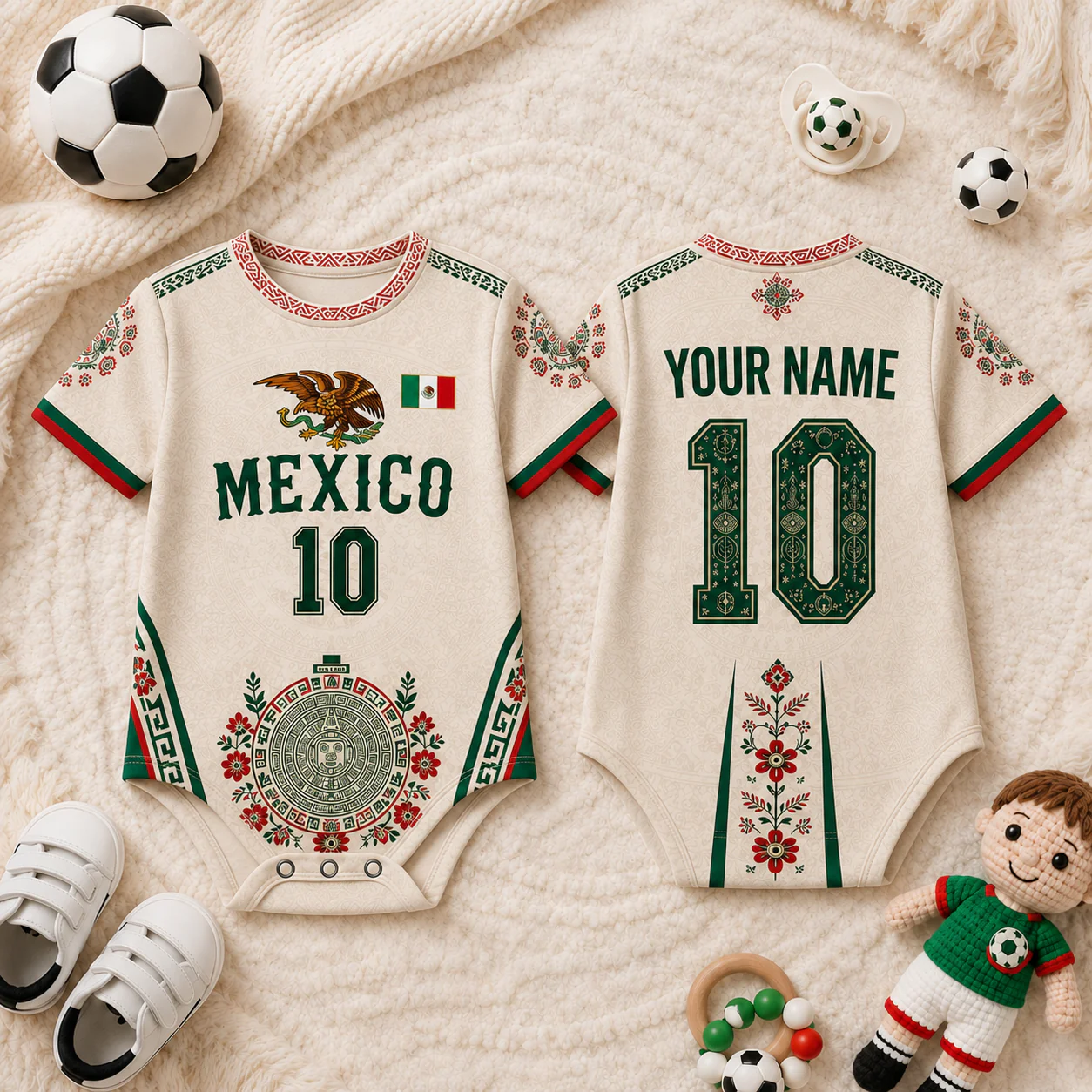 Mexico Global Soccer 2026 Eagle And Aztec Art - Personalized Baby Jersey Bodysuit  - Gifts For New Moms, New Dads, Soccer Lovers - Image 5