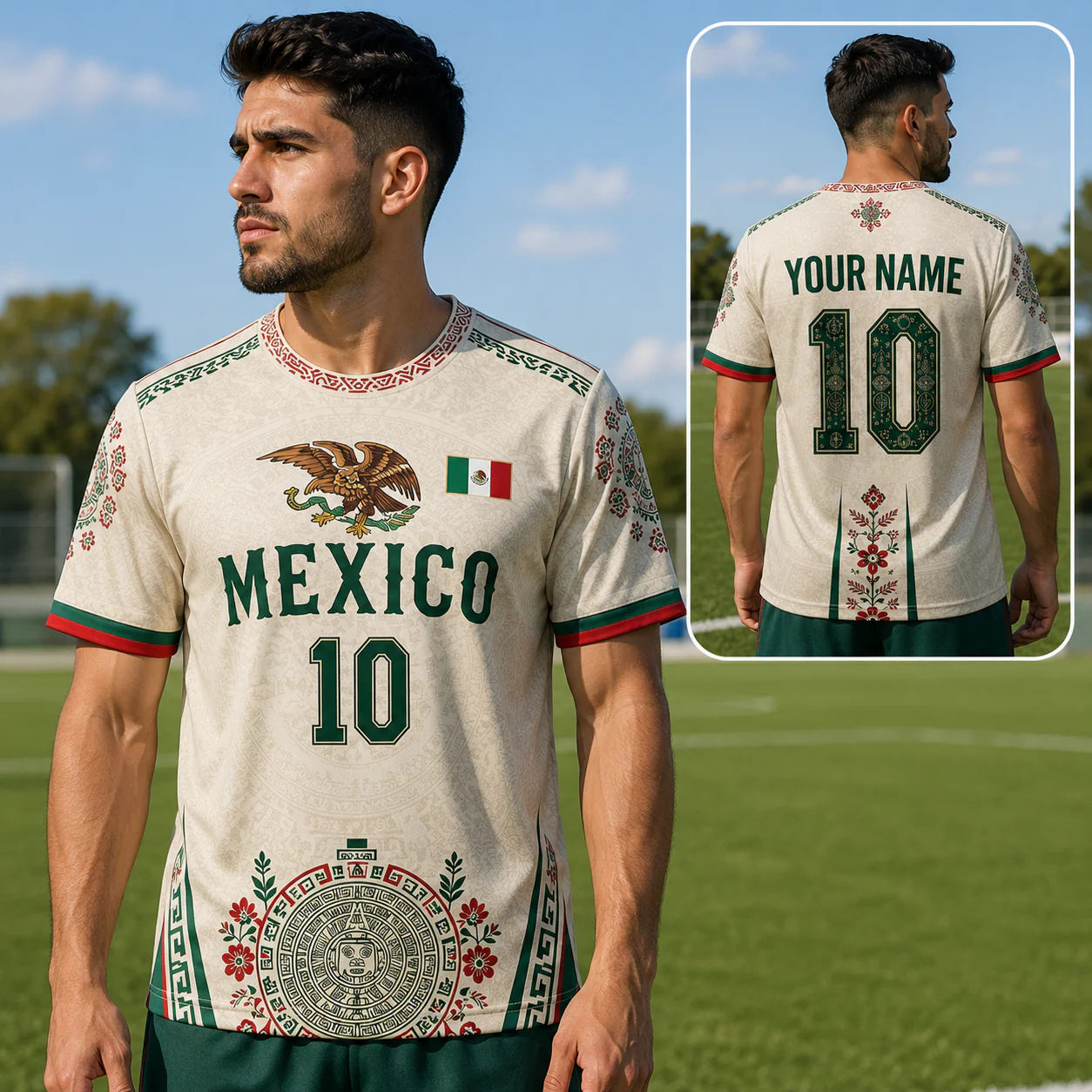 Mexico Global Soccer 2026 Eagle And Aztec Art - Personalized Soccer Jersey - Birthday Gifts For Football Lovers, Sports Fans, Sports Lovers