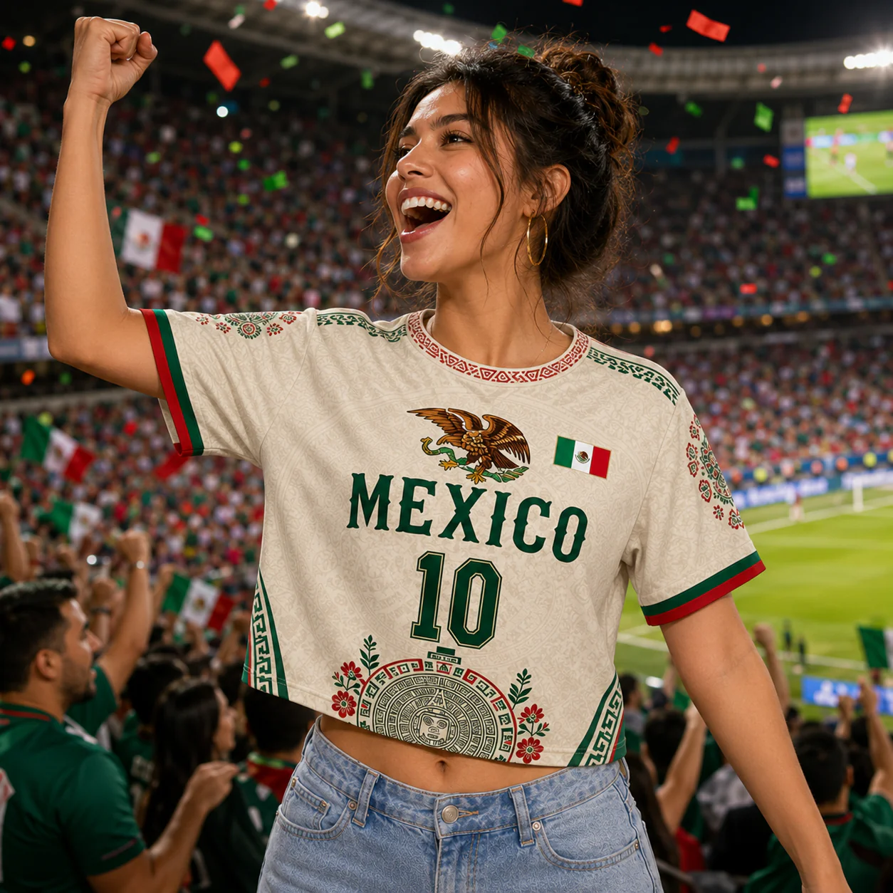 Mexico Global Soccer 2026 Eagle And Aztec Art - Personalized Soccer Jersey Crop Tee - Birthday Gifts For Football Lovers, Sports Fans, Sports Lovers - Image 4