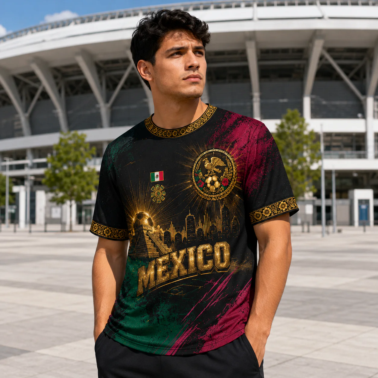 Mexico Golden Aztec Eagle Skyline Pride - Personalized Soccer Jersey - Birthday Gifts For Football Lovers, Sports Fans, Sports Lovers - Image 2