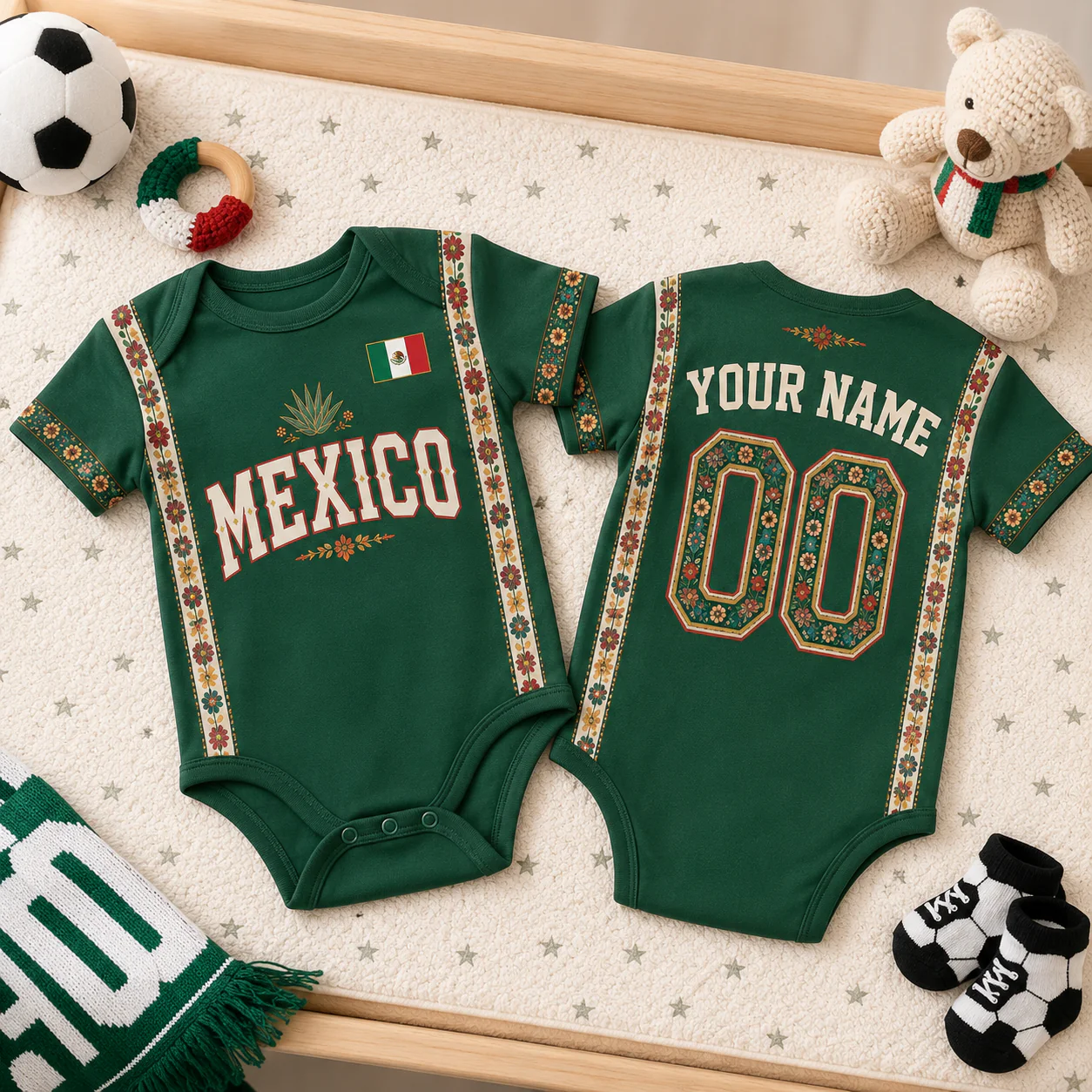 Mexico Soccer Championship 2026 - Personalized  Baby Jersey Bodysuit -  Gifts For New Moms, New Dads, Soccer Lovers - Image 6
