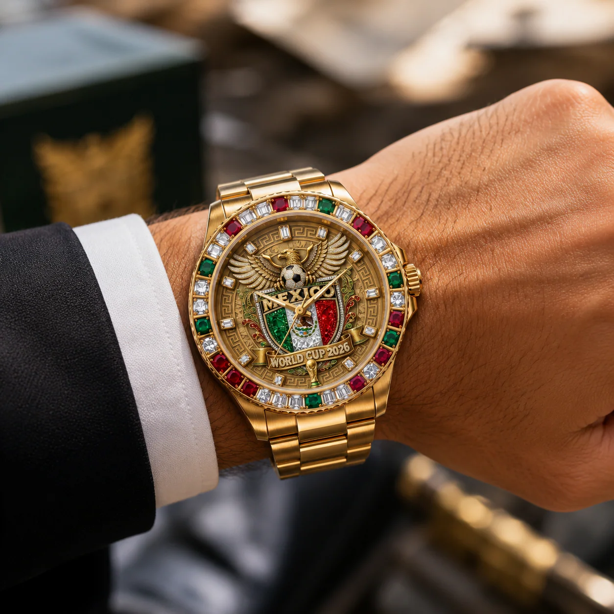 Mexico Soccer Crest World 2026 - Men's Wrist Watch - Gifts For Football Lovers, Sports Fans - Image 3