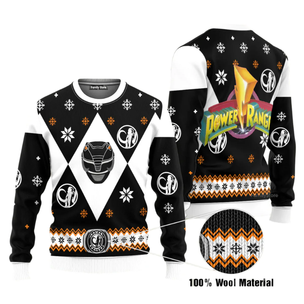 Mighty Morphin Power Rangers Black - Costume Cosplay Ugly Christmas Sweater - Image 3
