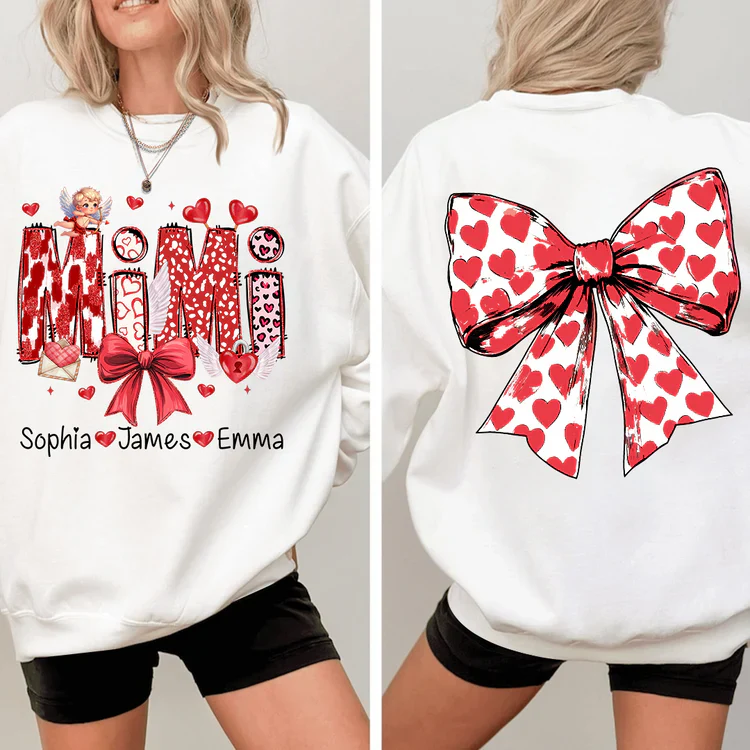 Mimi And Kids - Personalized Sweatshirt With Design On Sleeve - Meaningful Valentine Gifts For Grandma, Mom, Girlfriend, Wife - NH96