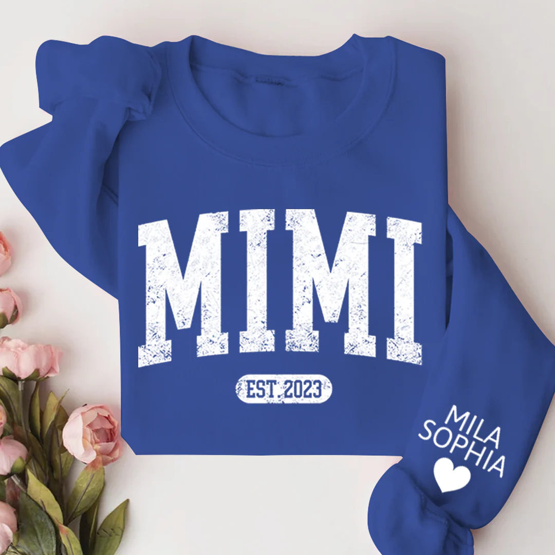 Mimi Est with Granddaughter and Grandson Names - Personalized Sweatshirt With Design On Sleeve - Gift For Grandma, Mom, Wife - NH96 - Image 16