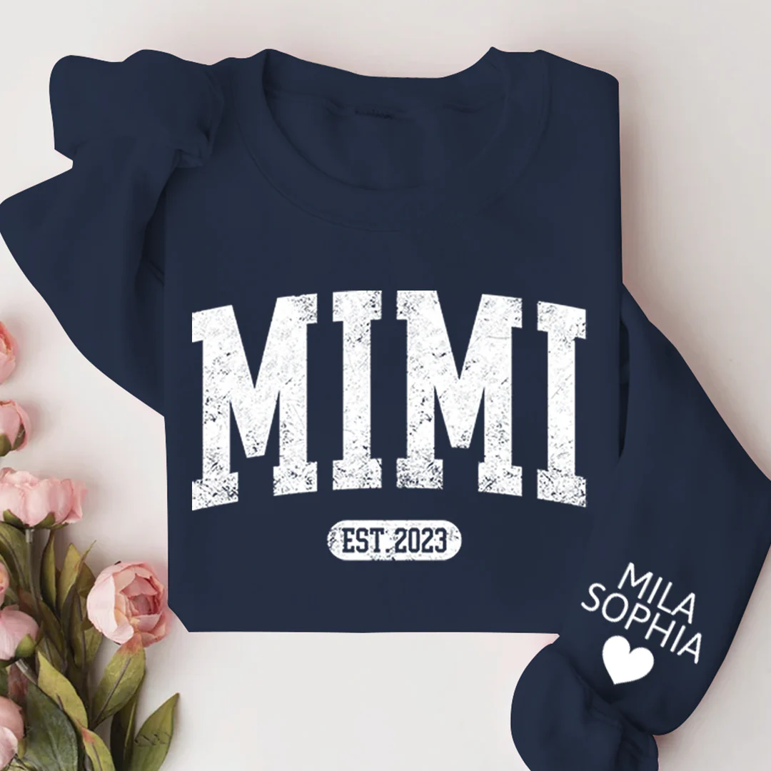 Mimi Est with Granddaughter and Grandson Names - Personalized Sweatshirt With Design On Sleeve - Gift For Grandma, Mom, Wife - NH96 - Image 17
