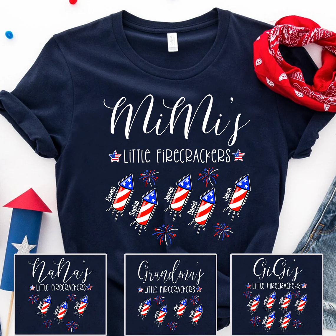 Mimi's Little Firecrackers 4th Of July - Personalized Shirt - Patriotic Gift For Mom, Grandma